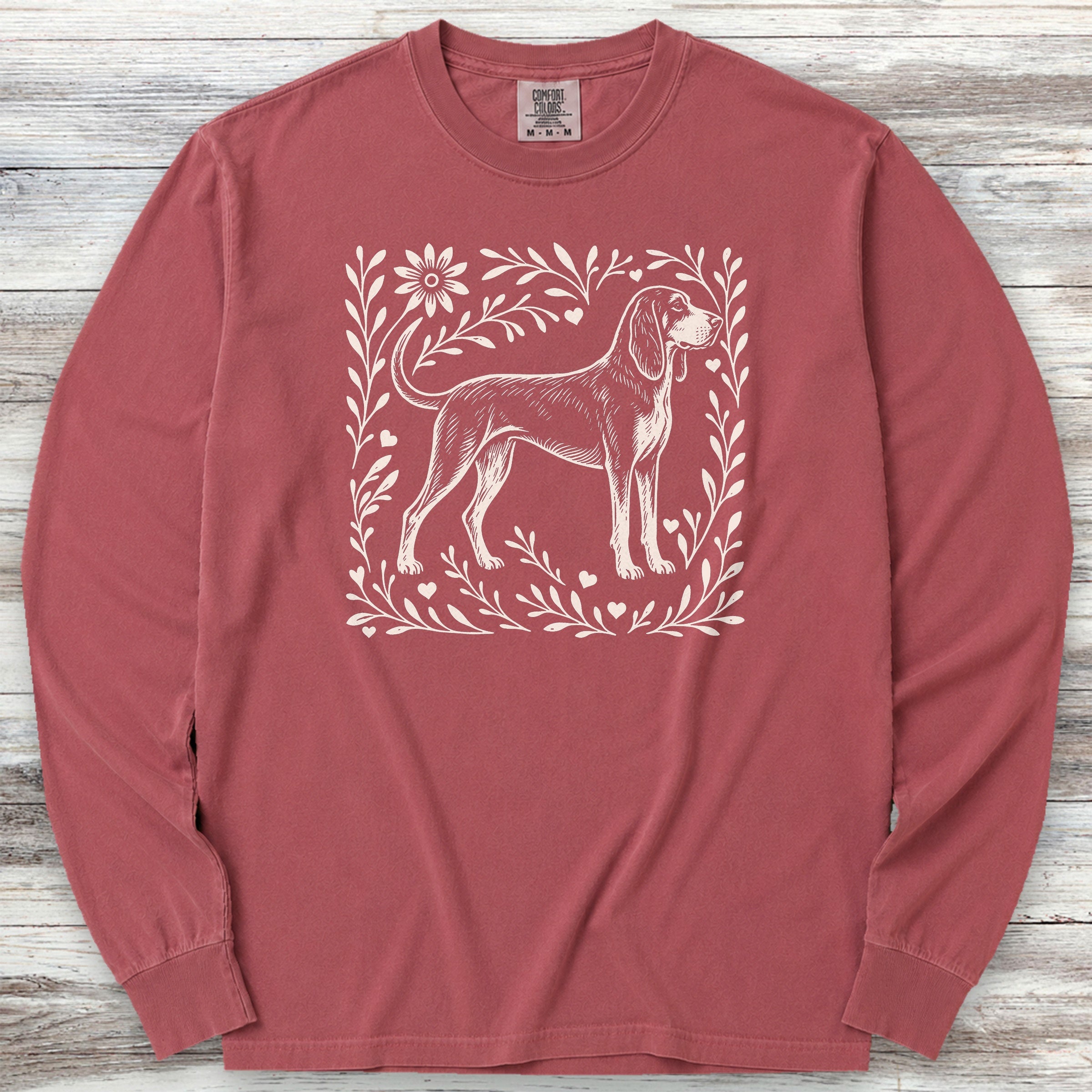 Coonhound Linocut Long Sleeve Tee - Brick