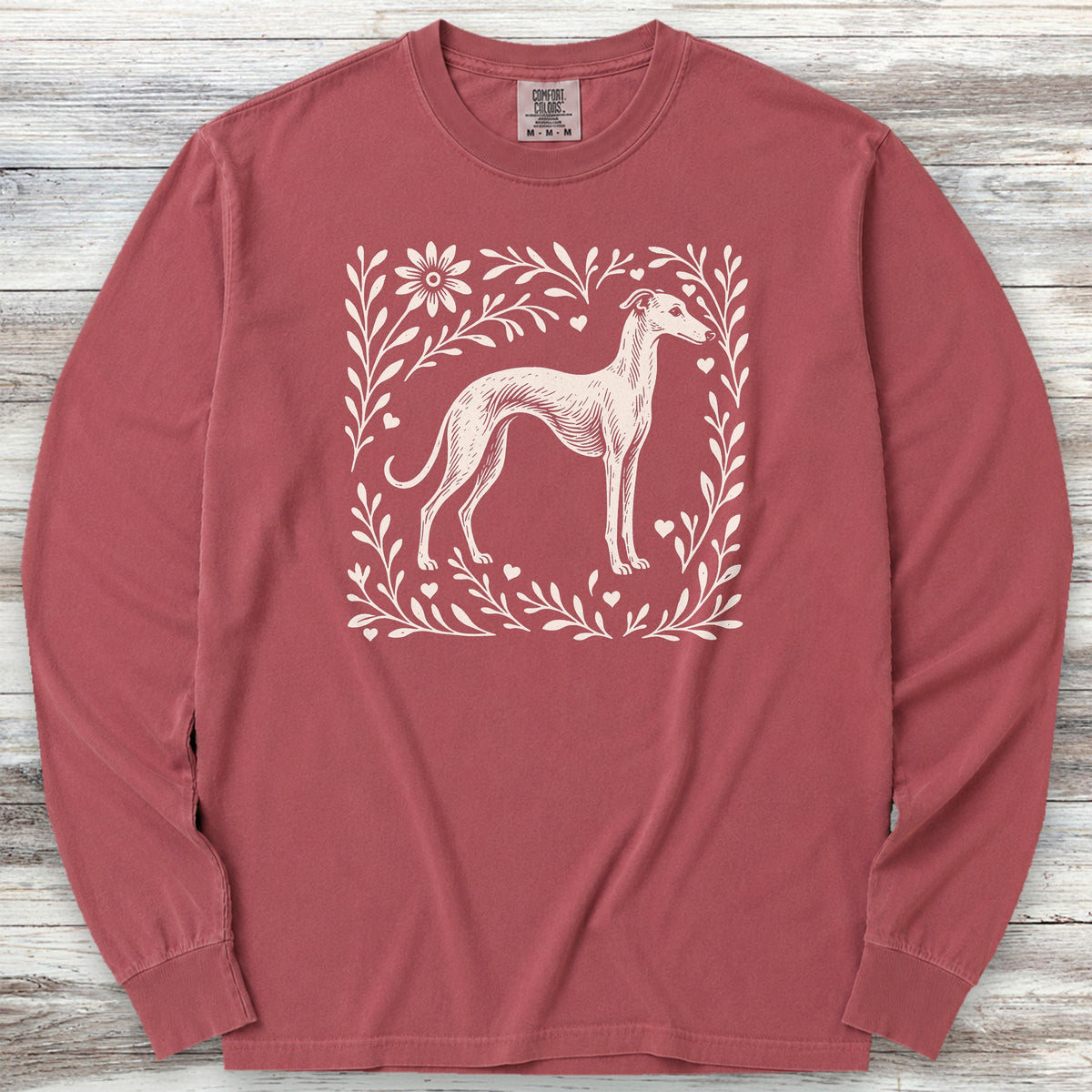 Whippet Linocut Long Sleeve Tee - Brick