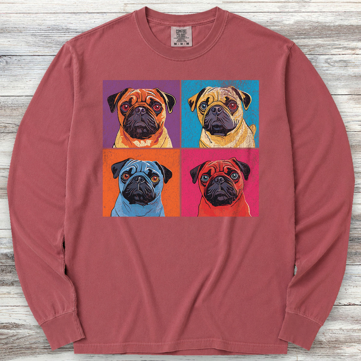 Pug Pop Art Long Sleeve Tee - Brick