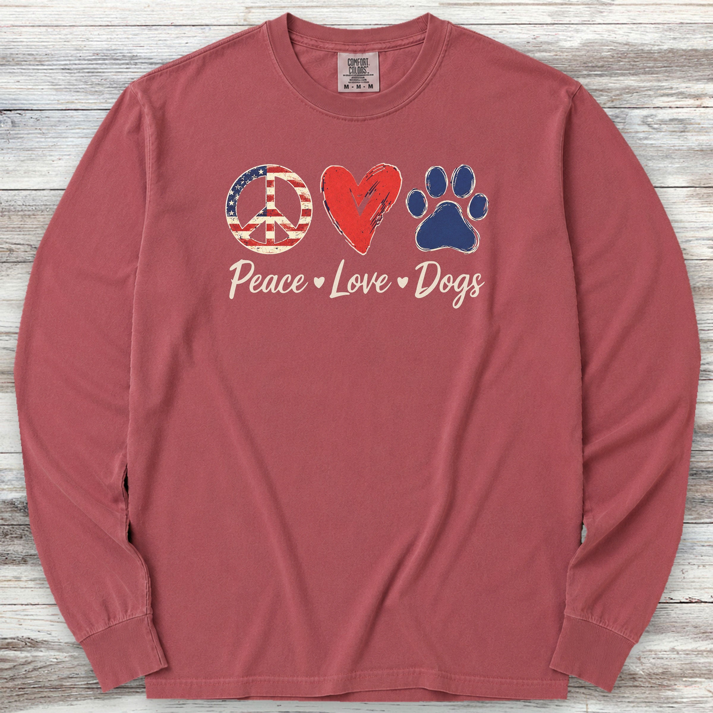 Peace Love Dogs USA Long Sleeve Tee - Brick