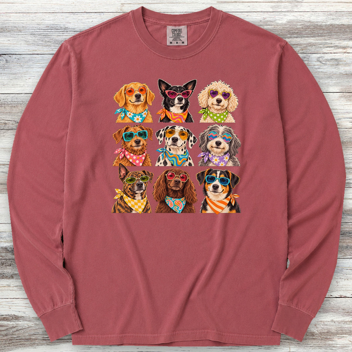 Groovy Dogs Grid Long Sleeve Tee - Brick