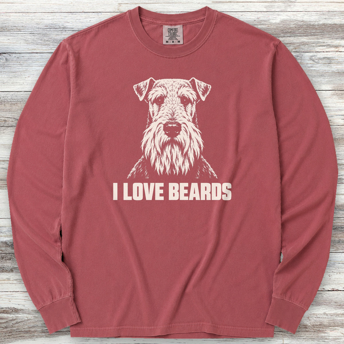 Airedale I Love Beards Long Sleeve Tee - Brick