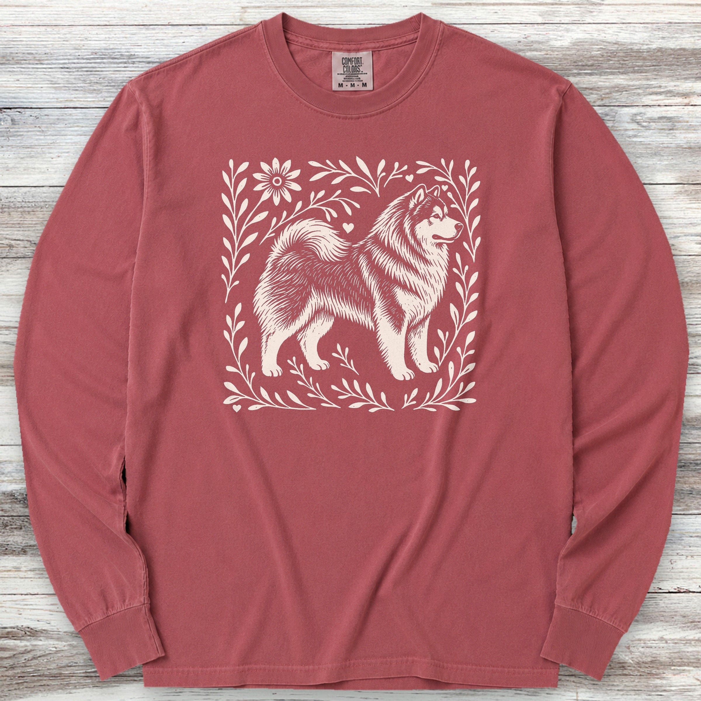 Alaskan Malamute Linocut Long Sleeve Tee - Brick