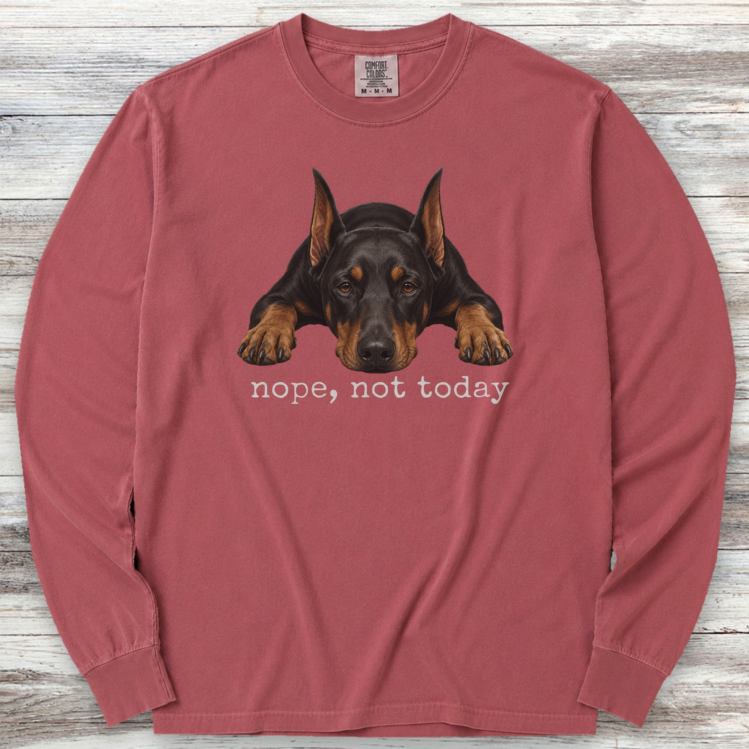 Doberman Nope Long Sleeve Tee - Brick