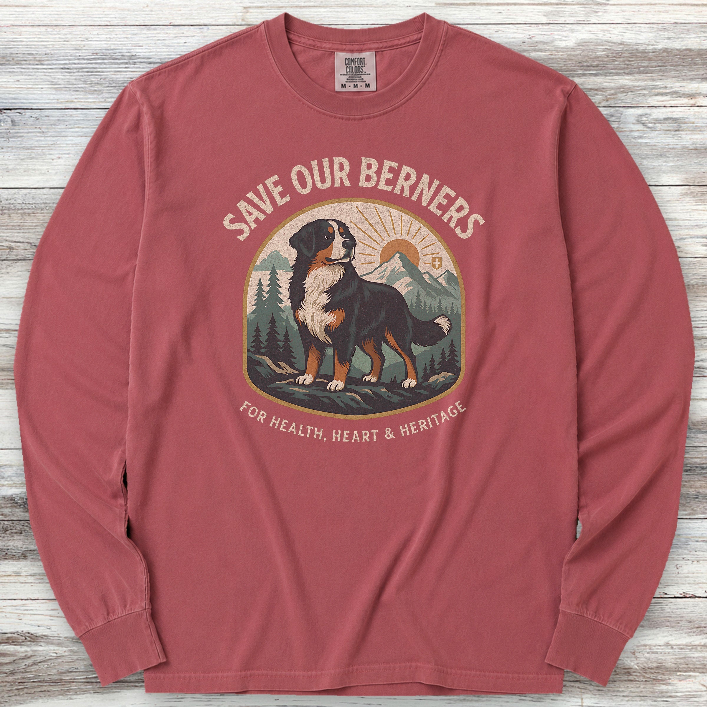 Bernese Mountain Dog Save Berners Long Sleeve Tee - Brick