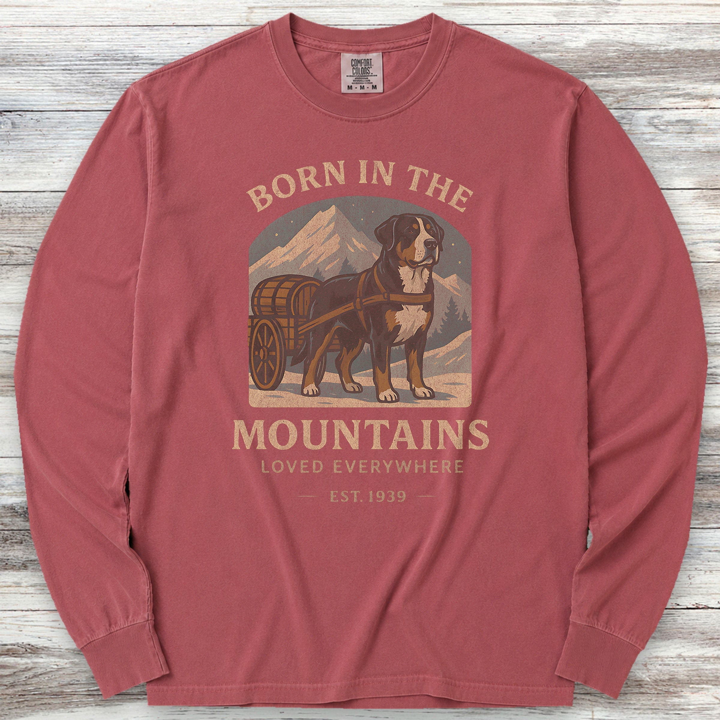 Swiss Mountain Dog Born Long Sleeve Tee - Brick