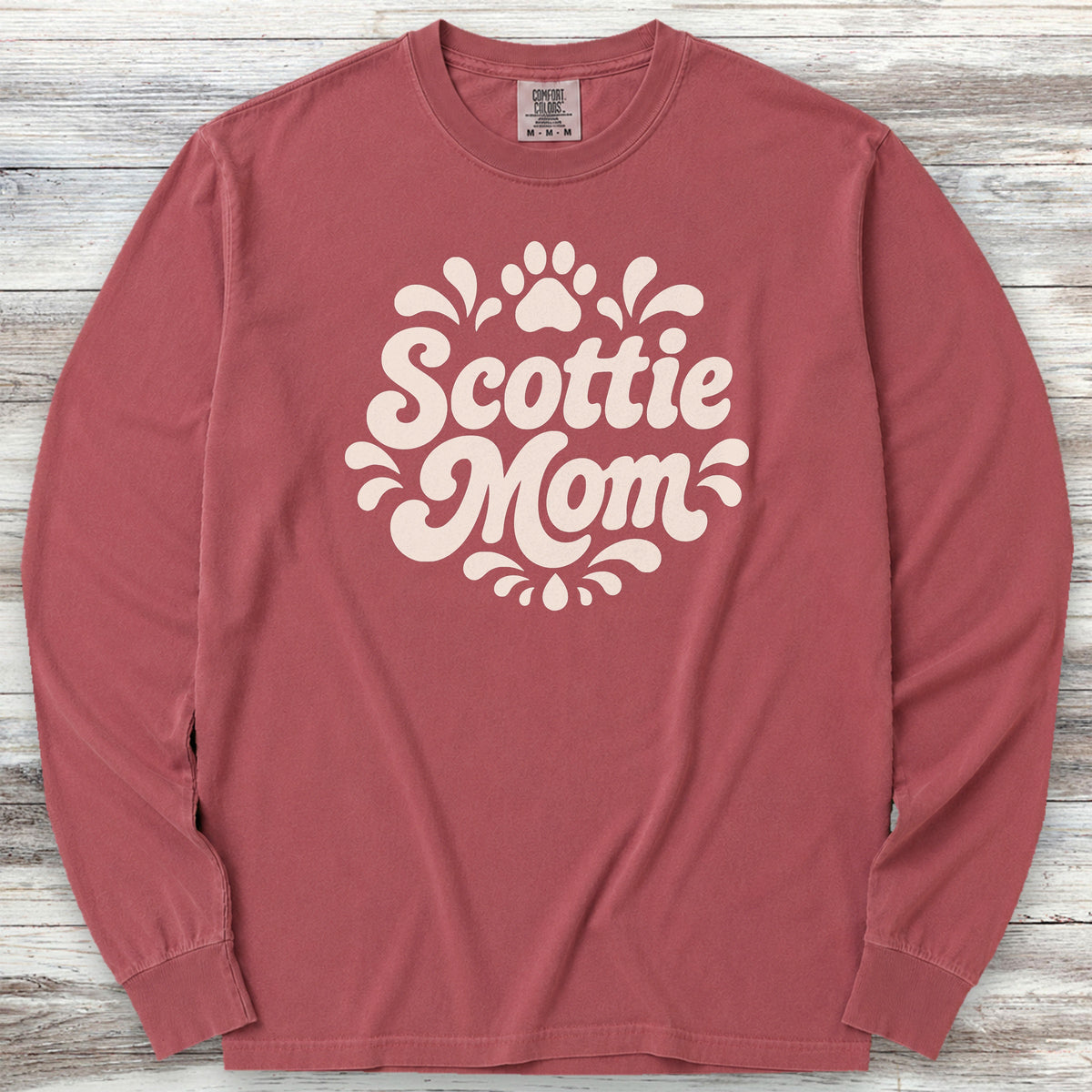 Scottish Terrier Groovy Mom Long Sleeve Tee - Brick