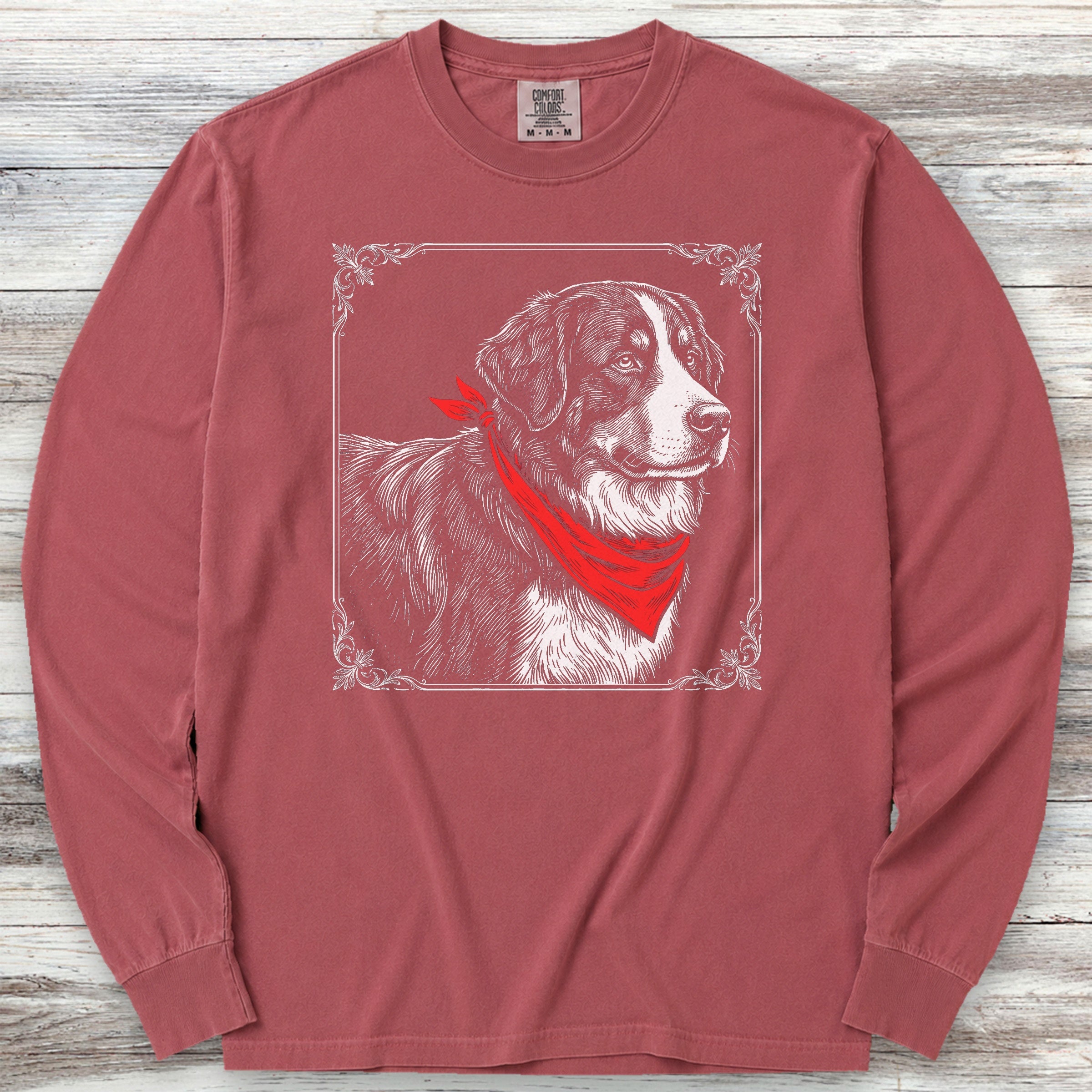 Bernese Mountain Dog Etching Long Sleeve Tee - Brick