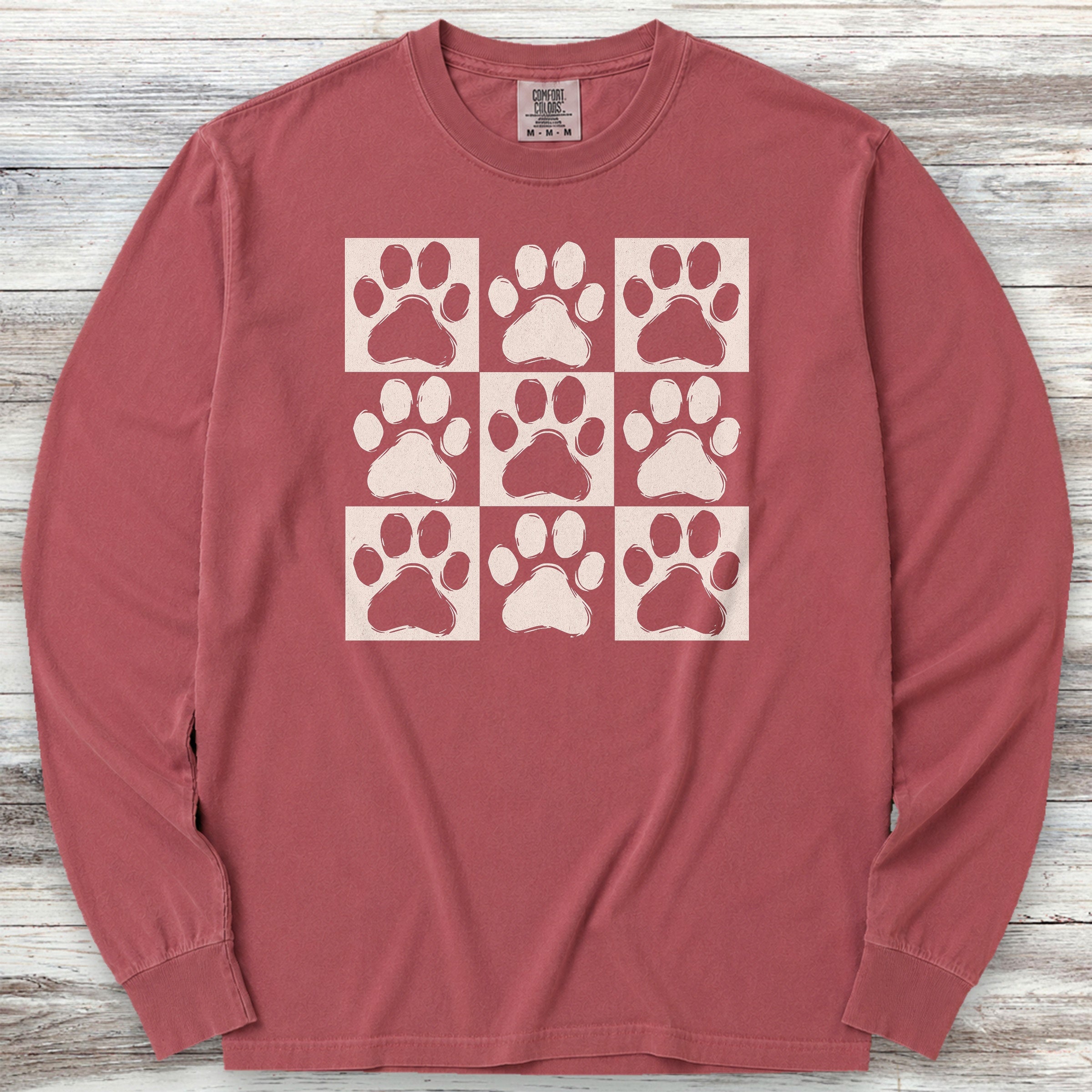 Paw Prints Long Sleeve Tee - Brick