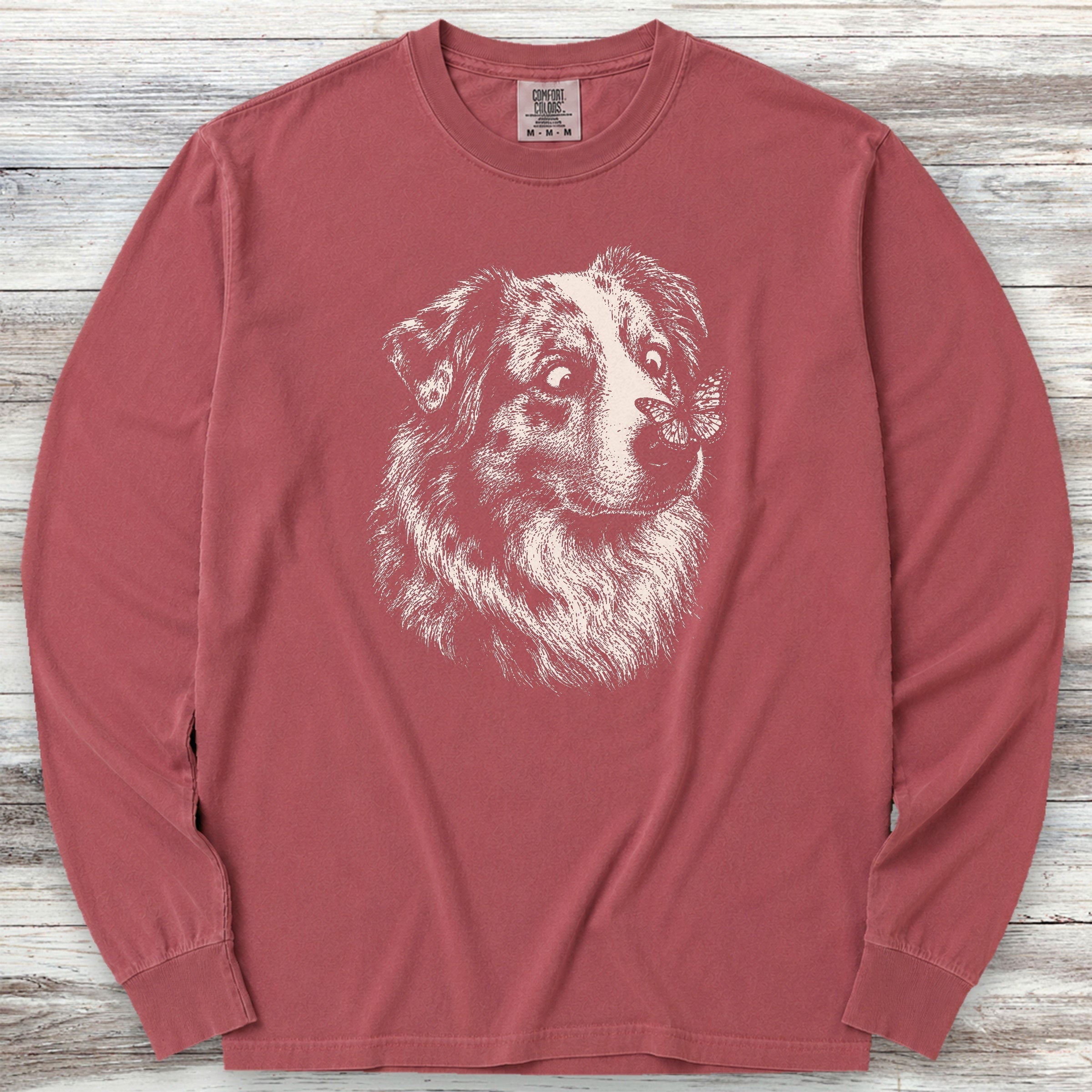 Australian Shepherd Butterfly Long Sleeve Tee - Brick