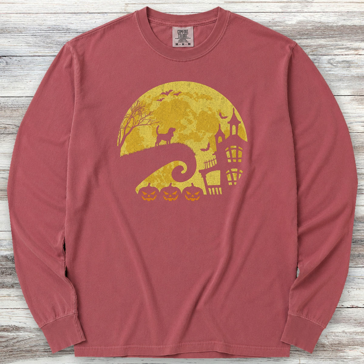 Beagle Halloween Moon Long Sleeve Tee - Brick