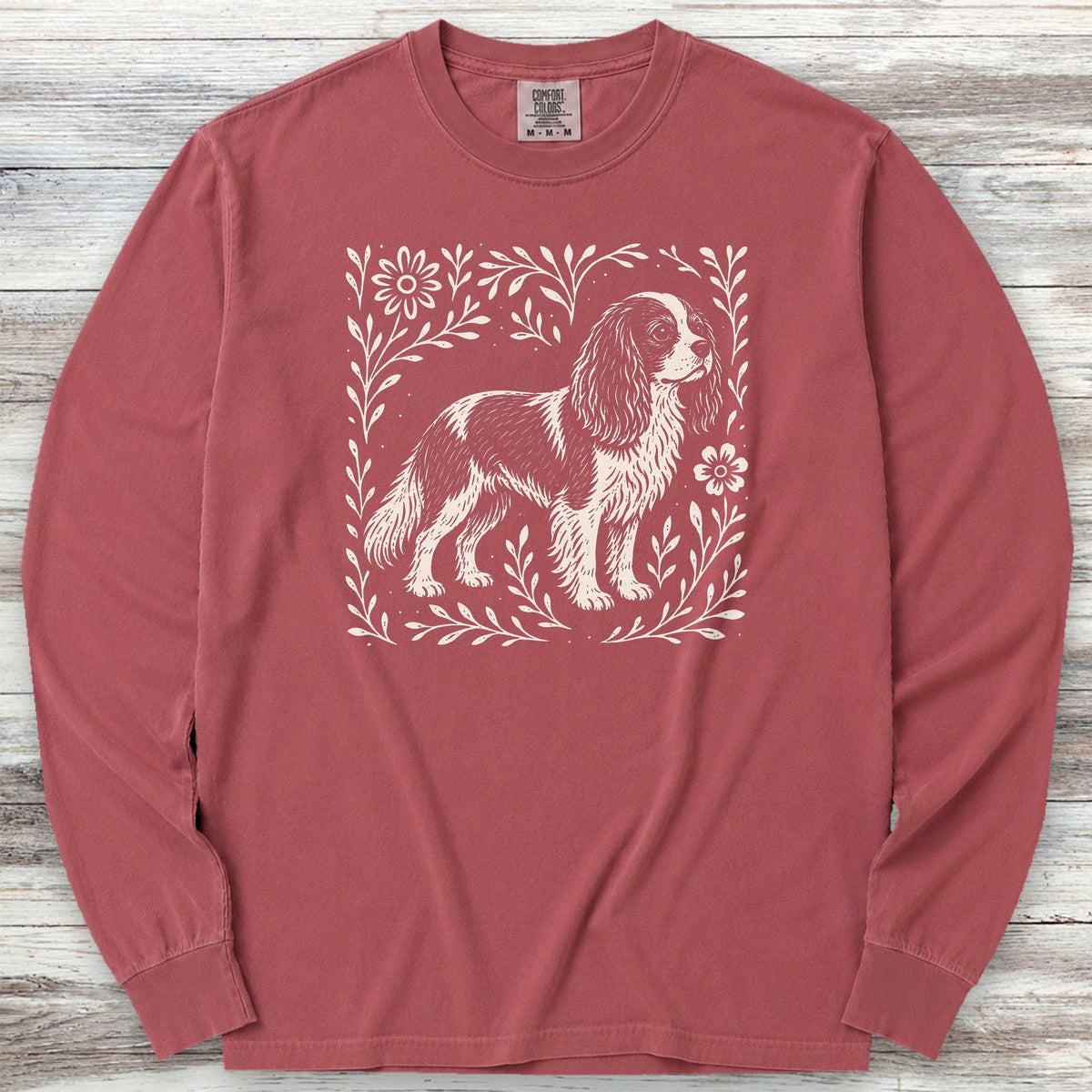 Cavalier King Charles Linocut Long Sleeve Tee - Brick