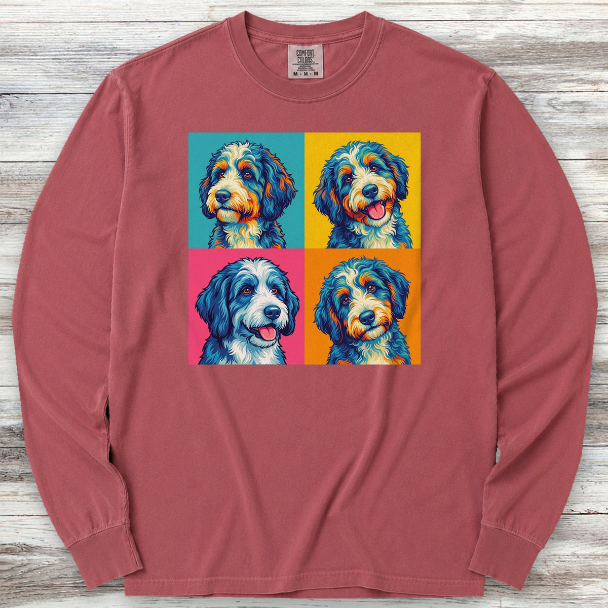 Bernedoodle Pop Art Long Sleeve Tee - Brick