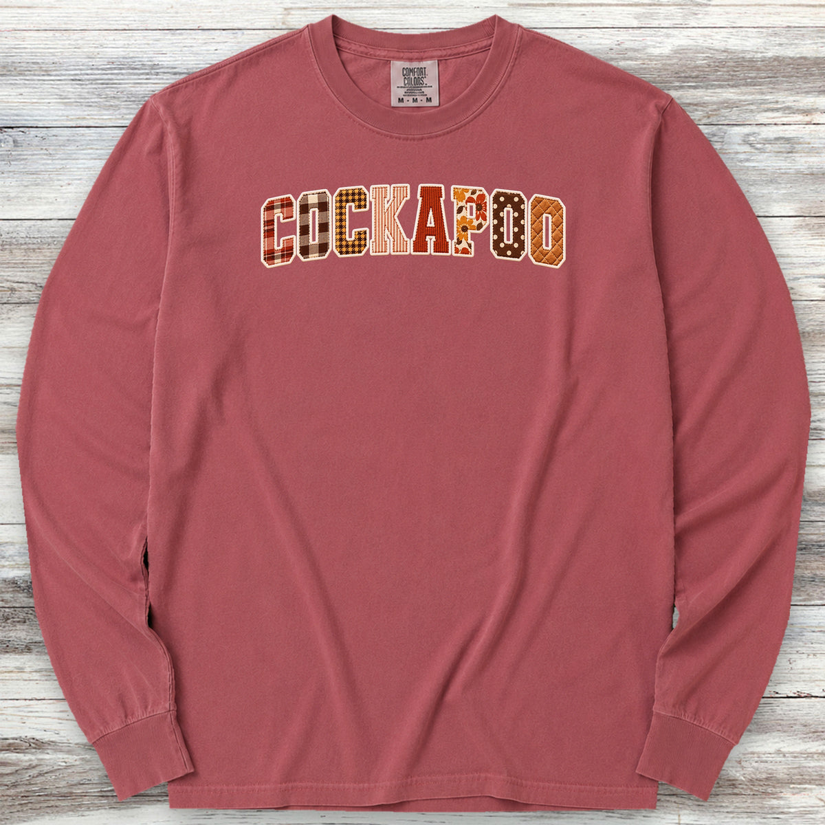 Cockapoo Fall Faux Patchwork Long Sleeve Tee - Brick