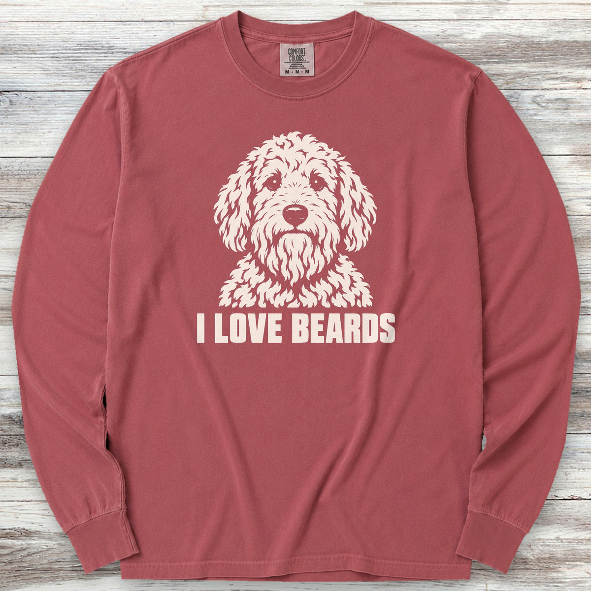 Doodle I Love Beards Long Sleeve Tee - Brick