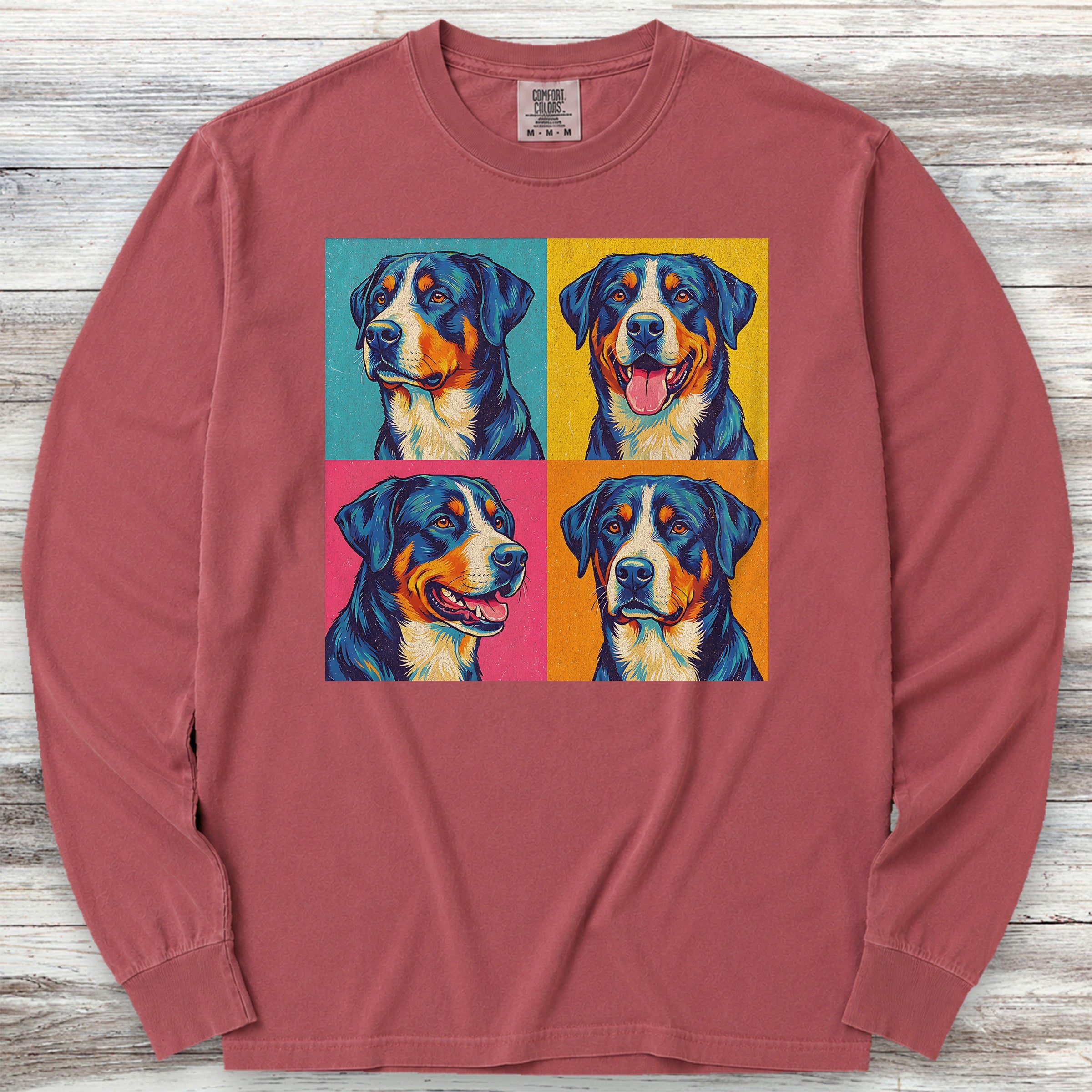 Swiss Mountain Dog Pop Art Long Sleeve Tee - Brick