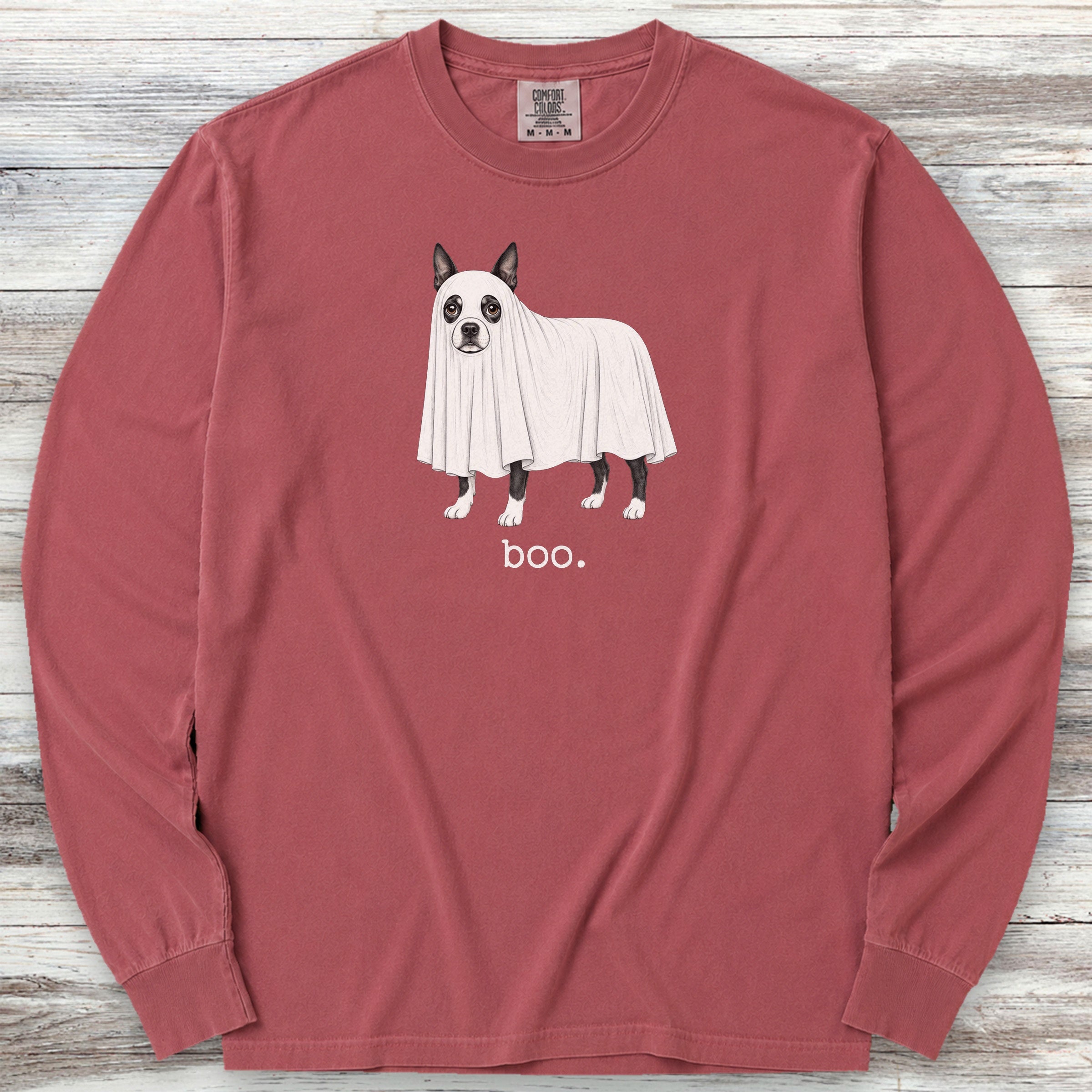Boston Terrier Boo Long Sleeve Tee - Brick