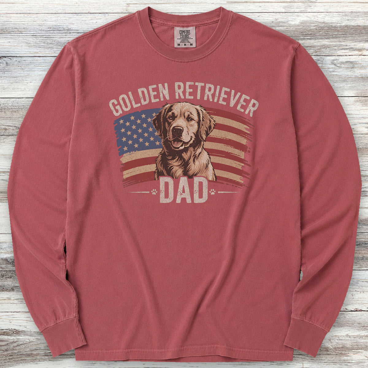 Golden Retriever Dad Flag Long Sleeve Tee - Brick