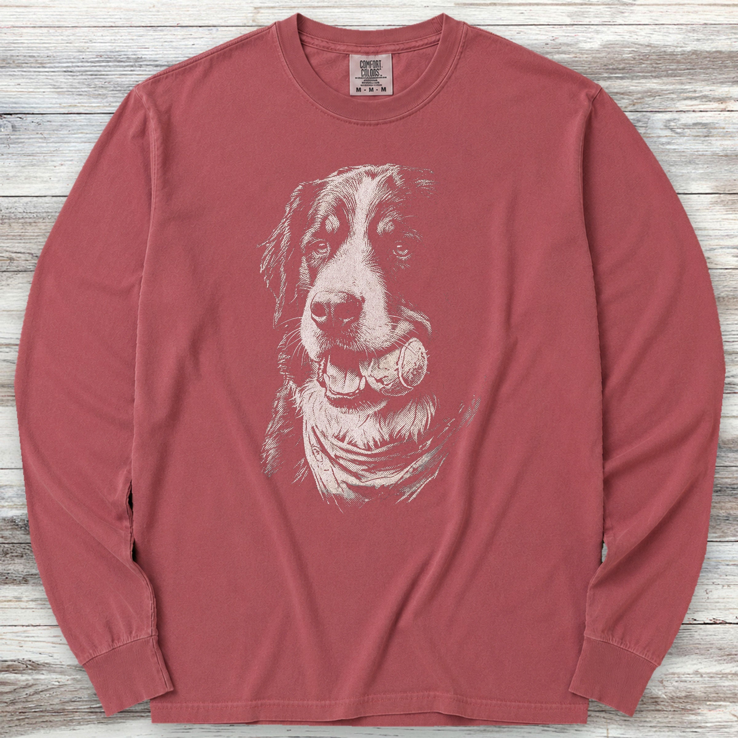 Bernese Mountain Dog Play Ball Long Sleeve Tee - Brick