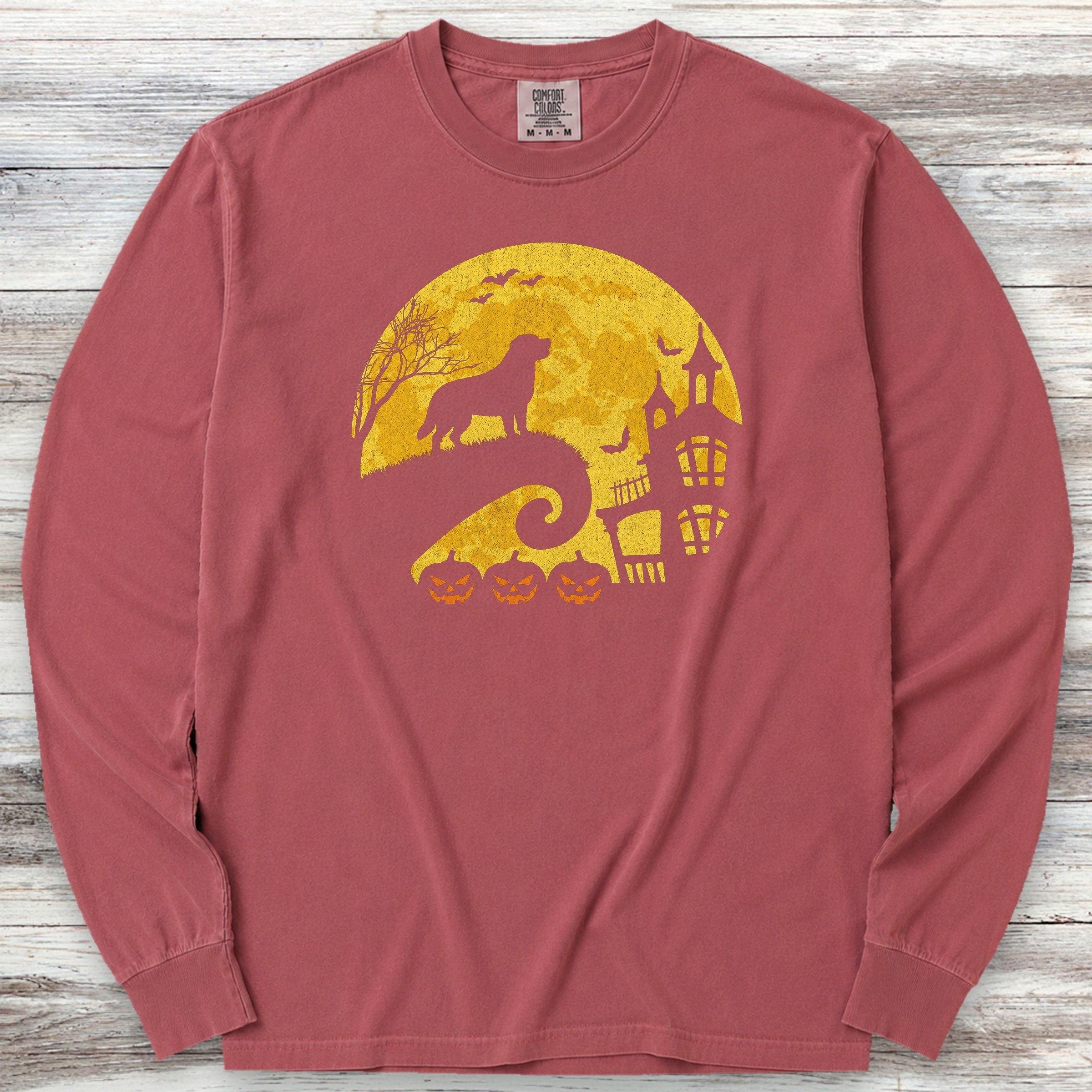 Swiss Mountain Dog Halloween Moon Long Sleeve Tee - Brick