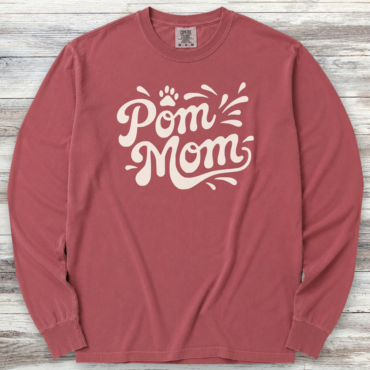 Pomeranian Groovy Mom Long Sleeve Tee - Brick