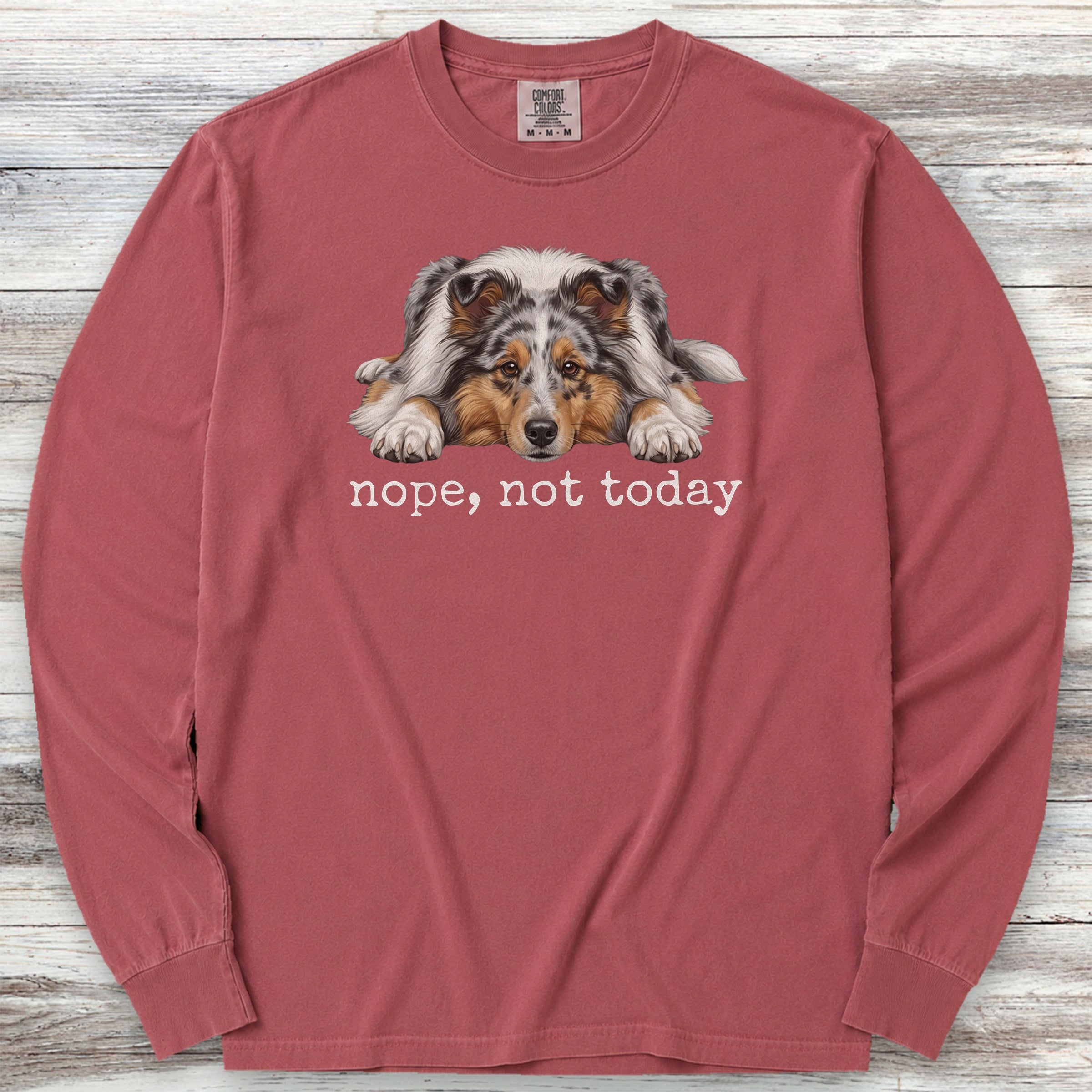 Shetland Sheepdog Blue Merle Nope Long Sleeve Tee - Brick