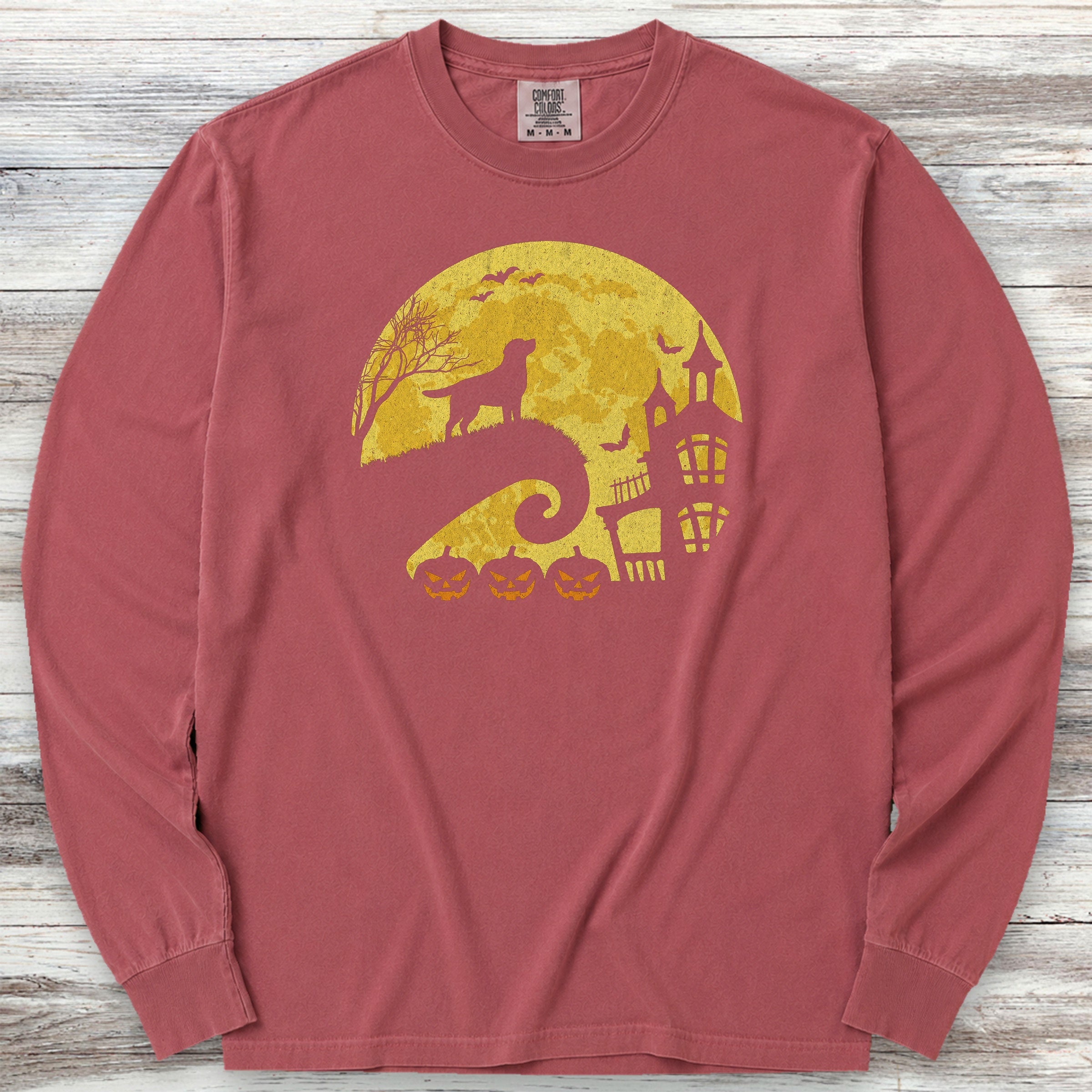 Labrador Retriever Halloween Moon Long Sleeve Tee - Brick