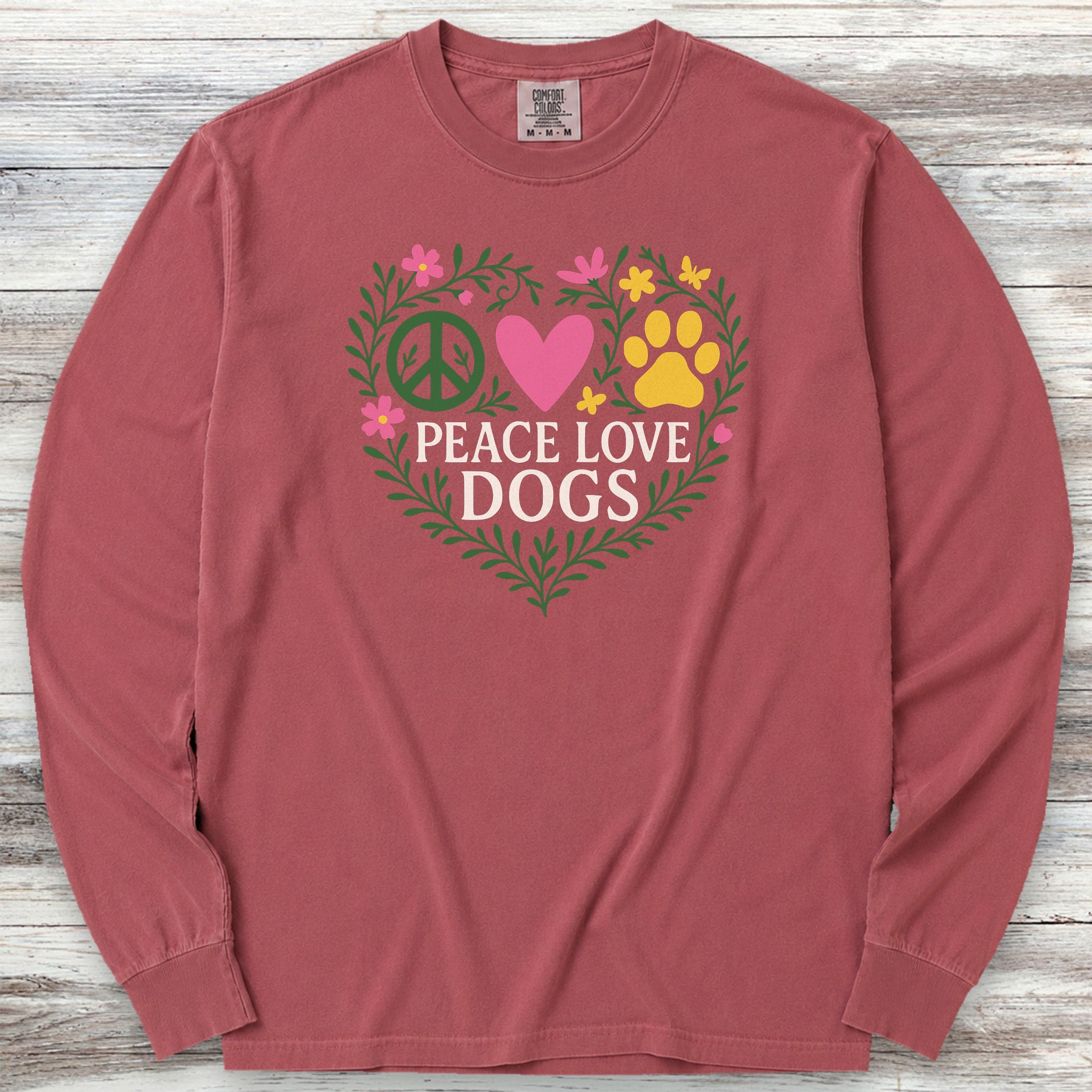 Peace Love Dogs Floral Long Sleeve Tee - Brick