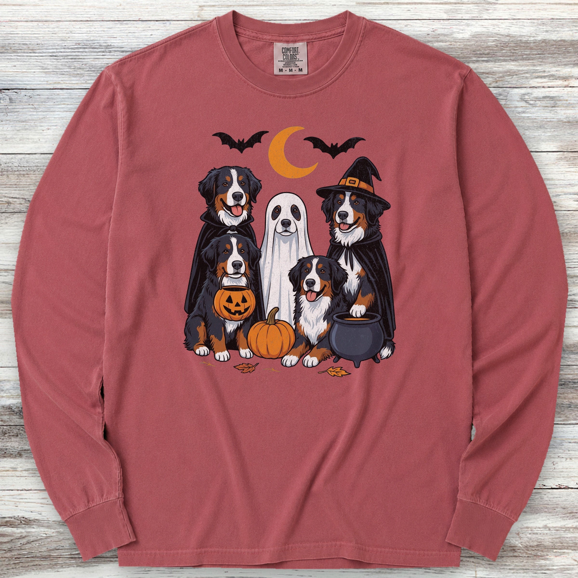 Bernese Mountain Dog Halloween Long Sleeve Tee - Brick