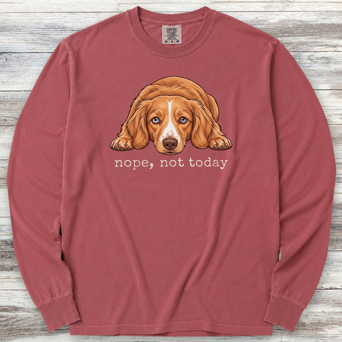 Dachshund Long Hair Red Piebald Nope Long Sleeve Tee - Brick