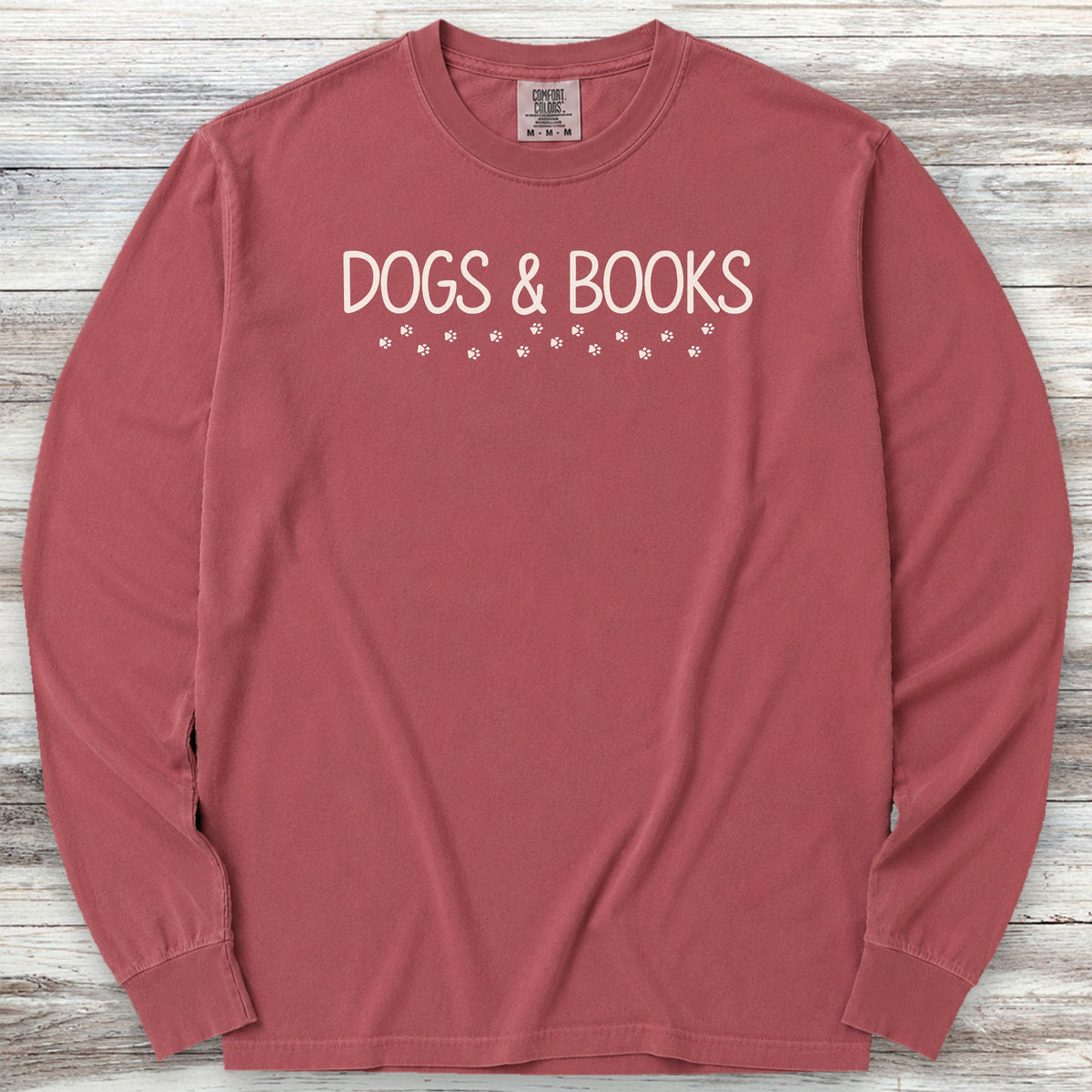 Dogs & Books Paw Prints Long Sleeve Tee - Brick