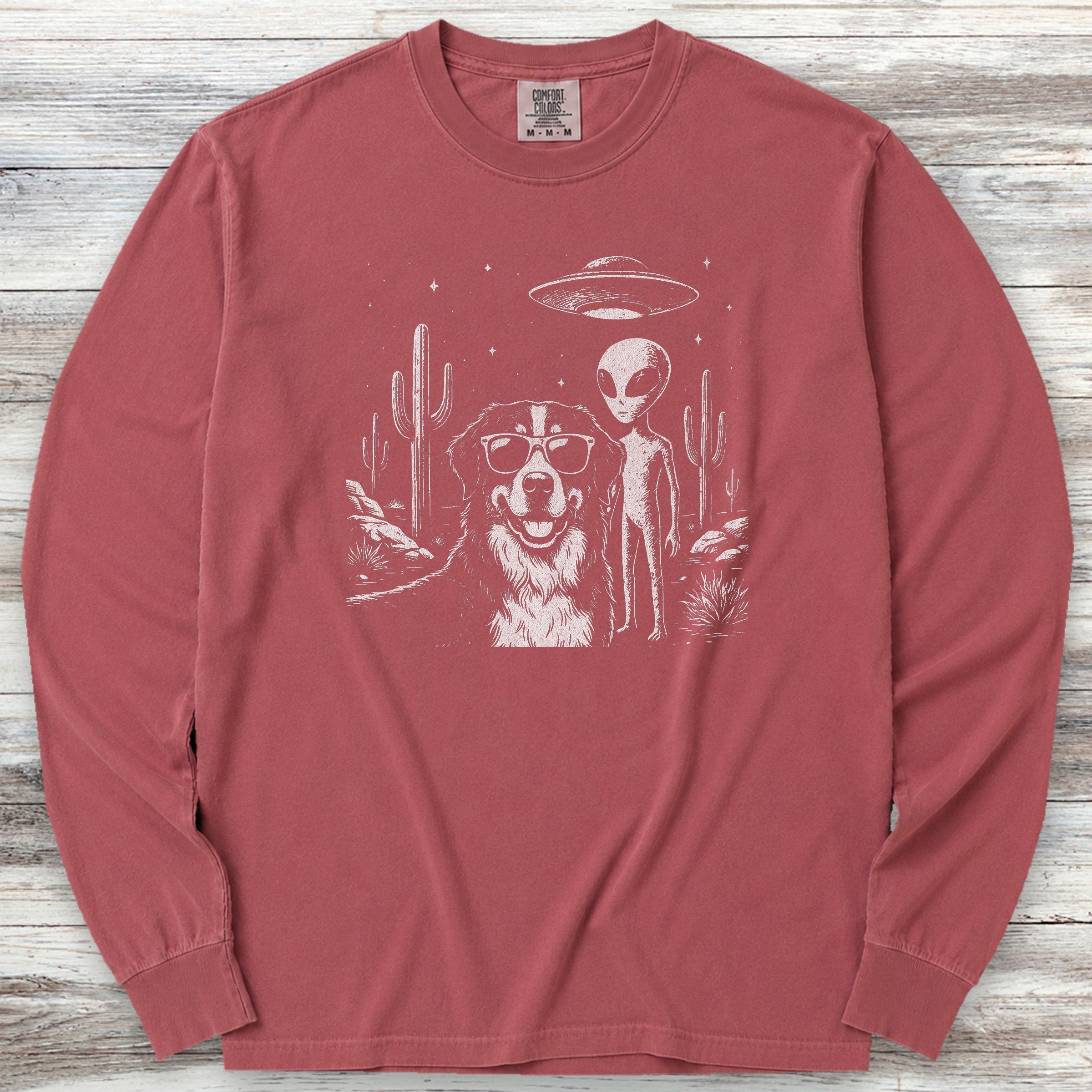 Bernese Mountain Dog Alien Selfie Long Sleeve Tee - Brick
