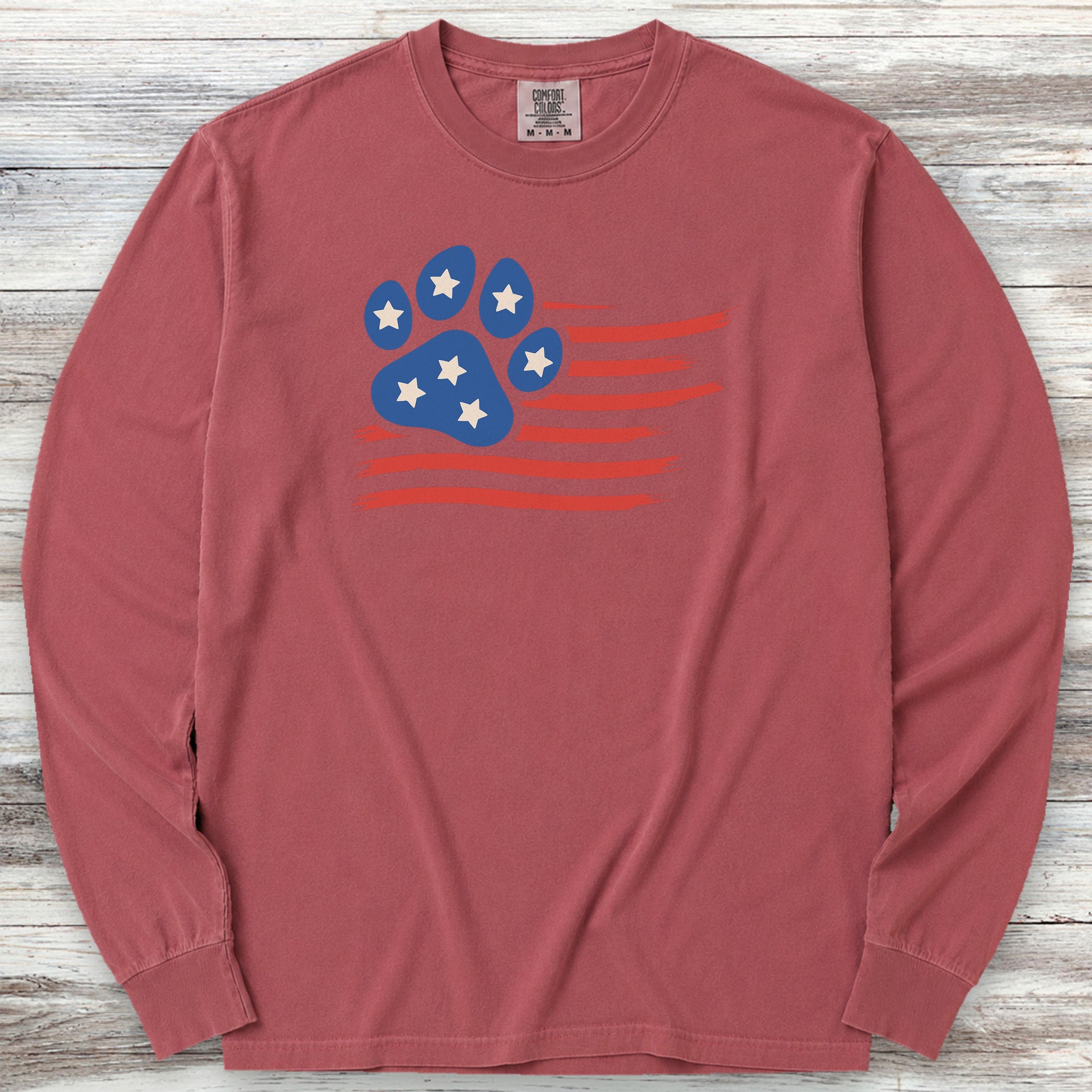 Paw Print Flag Long Sleeve Tee - Brick