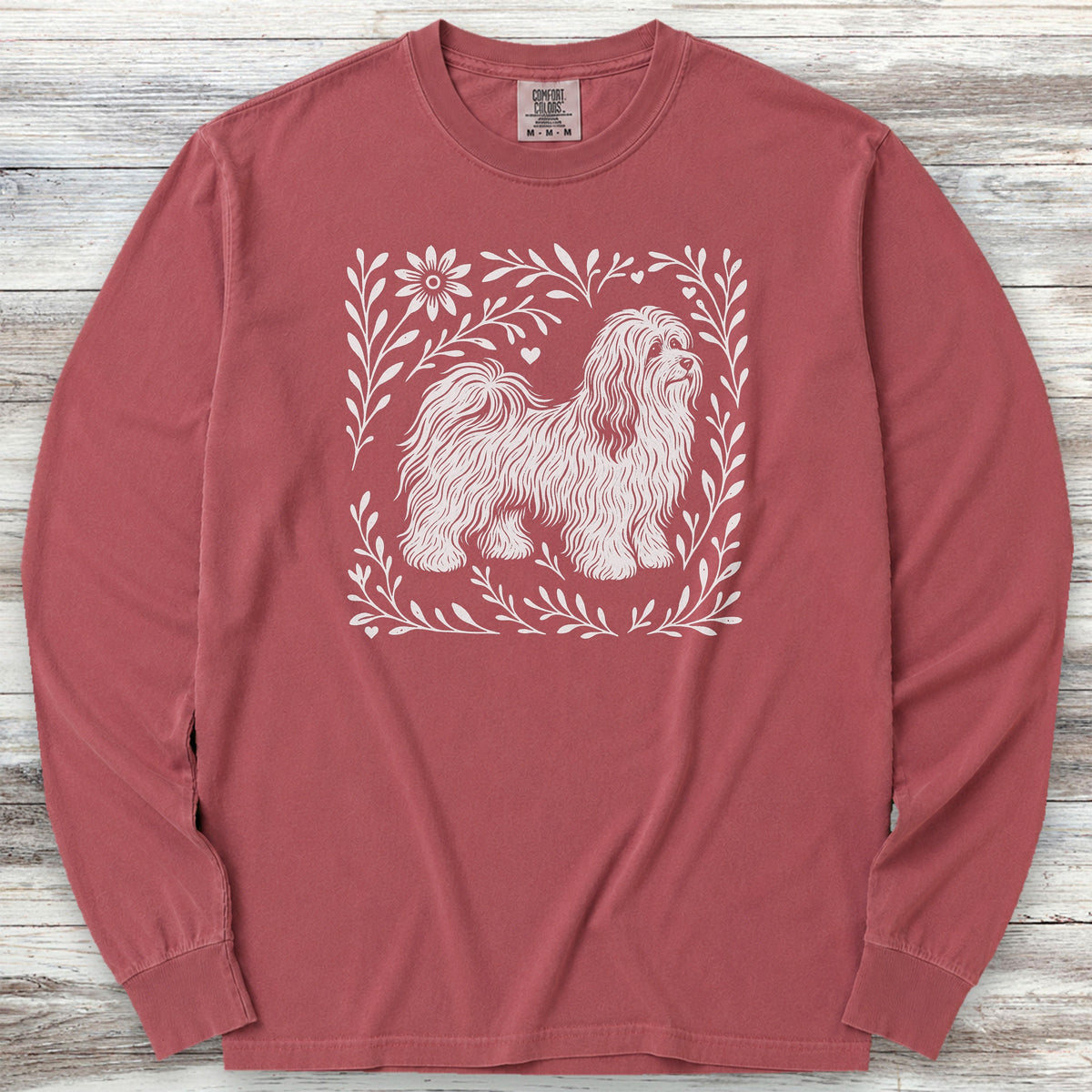 Havanese Linocut Long Sleeve Tee - Brick
