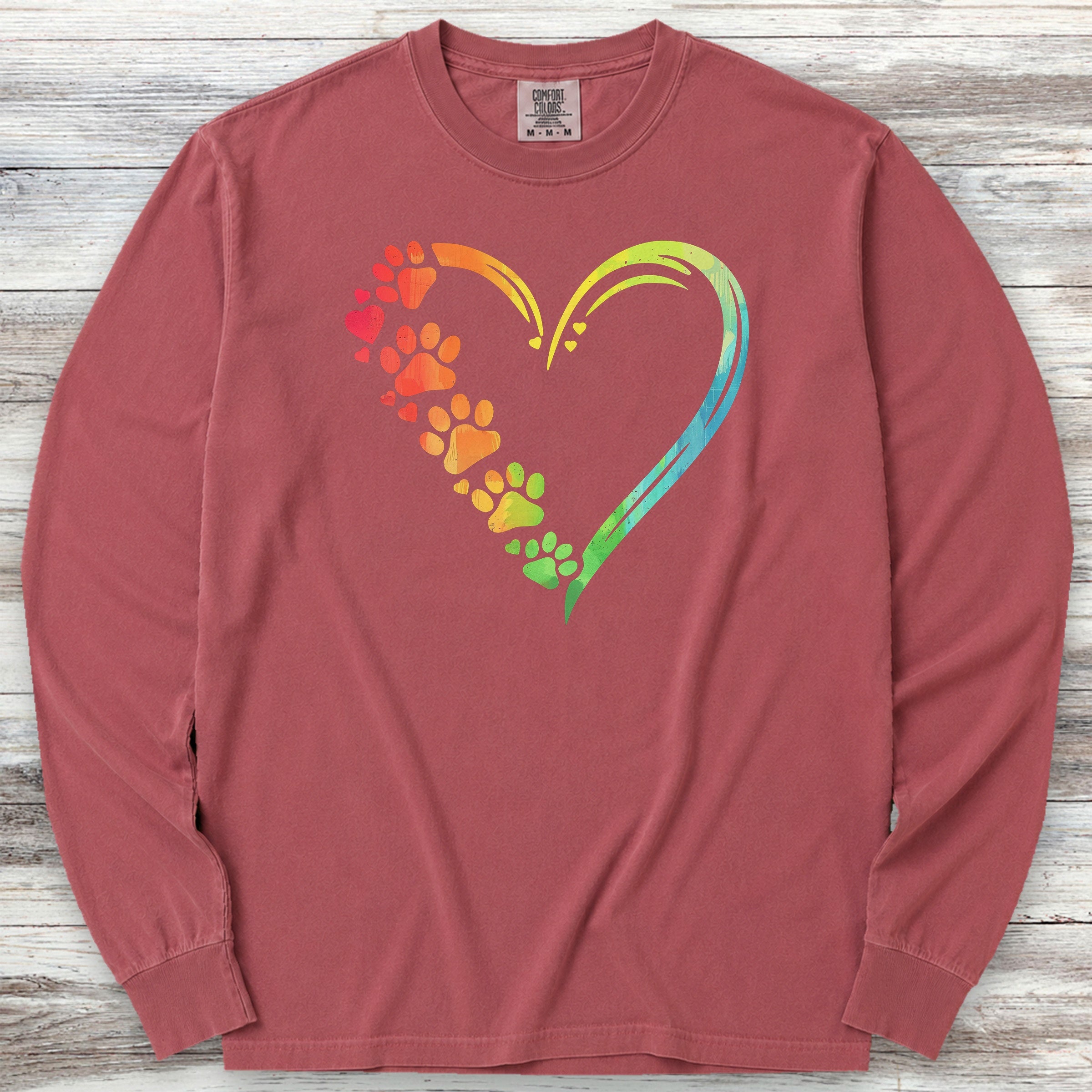 Rainbow Heart Long Sleeve Tee - Brick