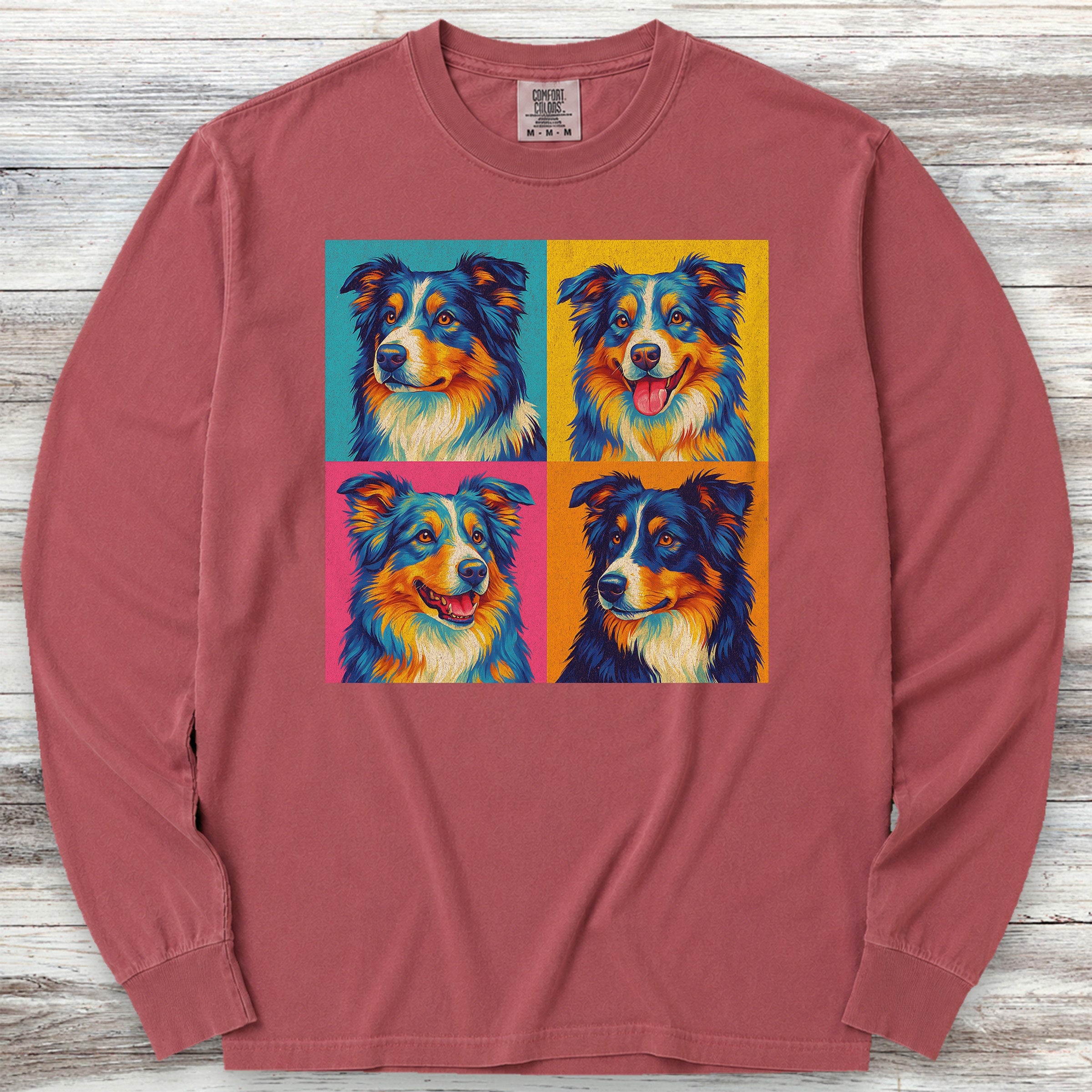 Australian Shepherd Pop Art Long Sleeve Tee - Brick