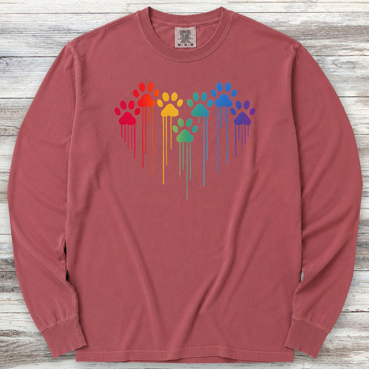 Rainbow Heart Prints Long Sleeve Tee - Brick