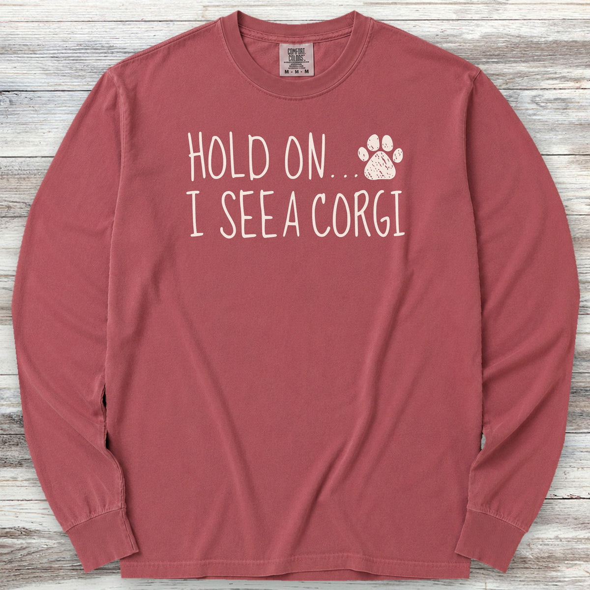 Corgi Hold On Long Sleeve Tee - Brick