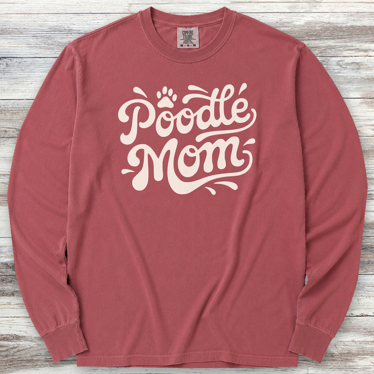 Poodle Groovy Mom Long Sleeve Tee - Brick