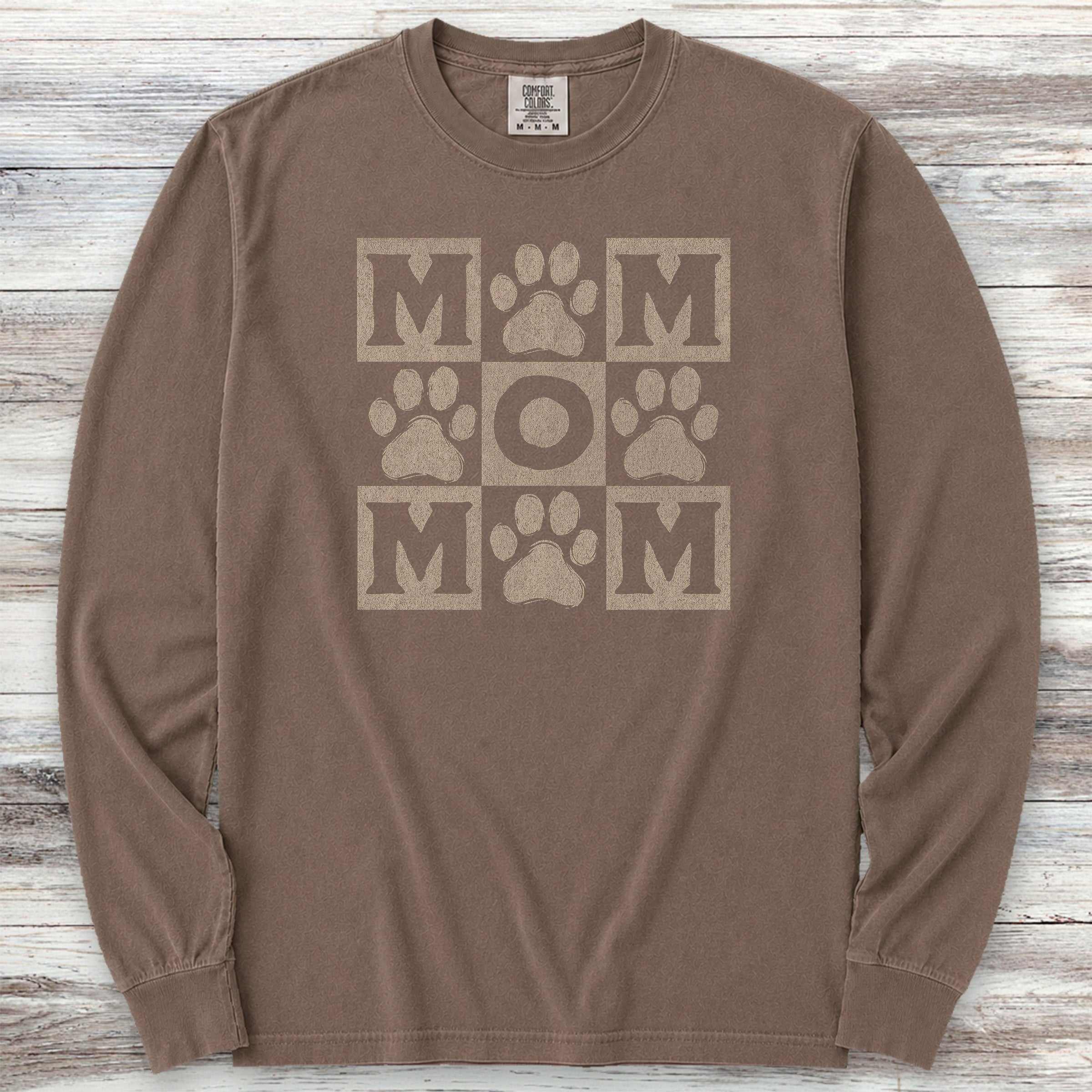 Paw Print Mom Long Sleeve Tee - Espresso
