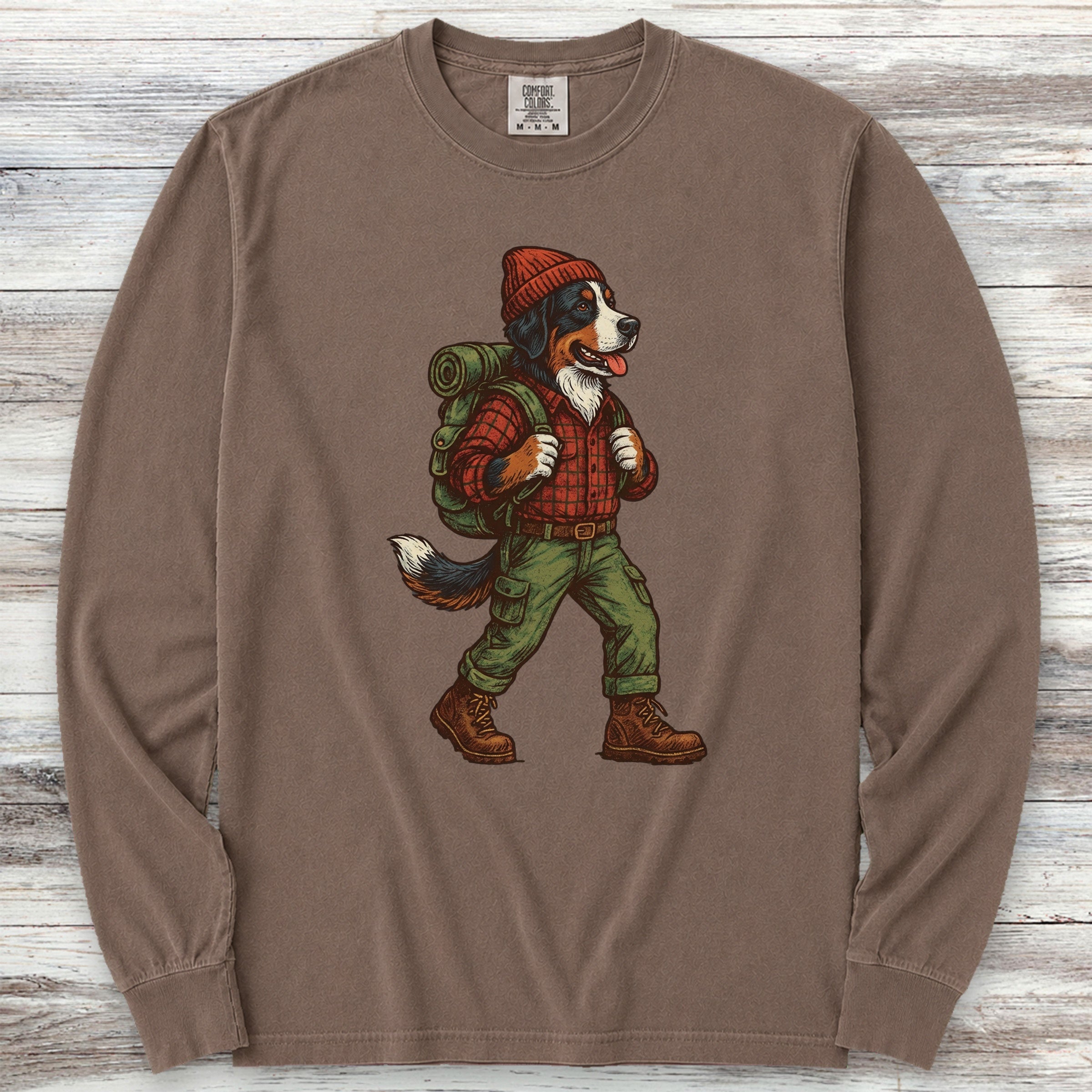 Bernese Mountain Dog Hiking Long Sleeve Tee - Espresso