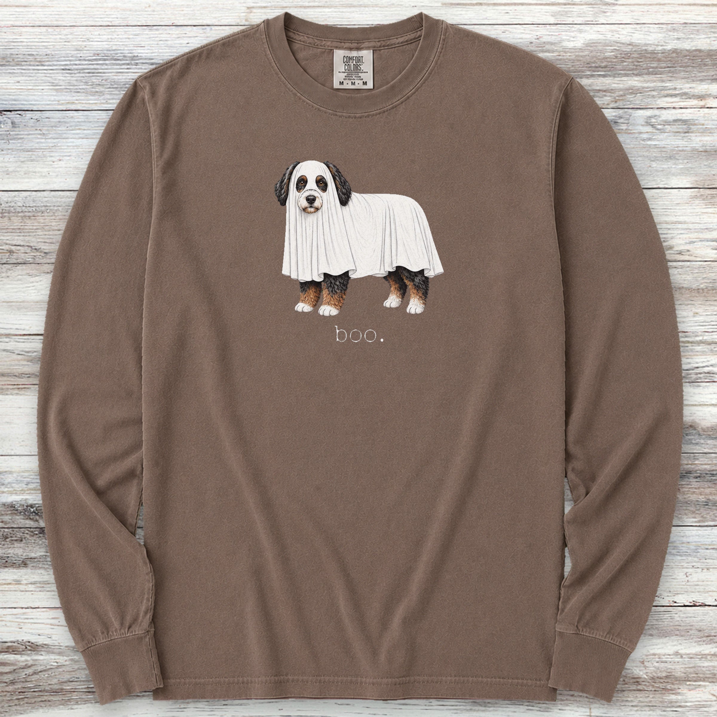 Bernedoodle Boo Long Sleeve Tee - Espresso