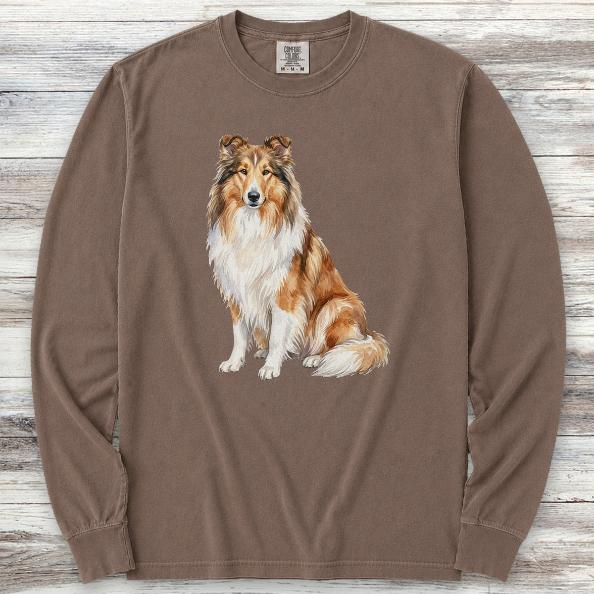 Rough Collie Watercolor Long Sleeve Tee - Espresso