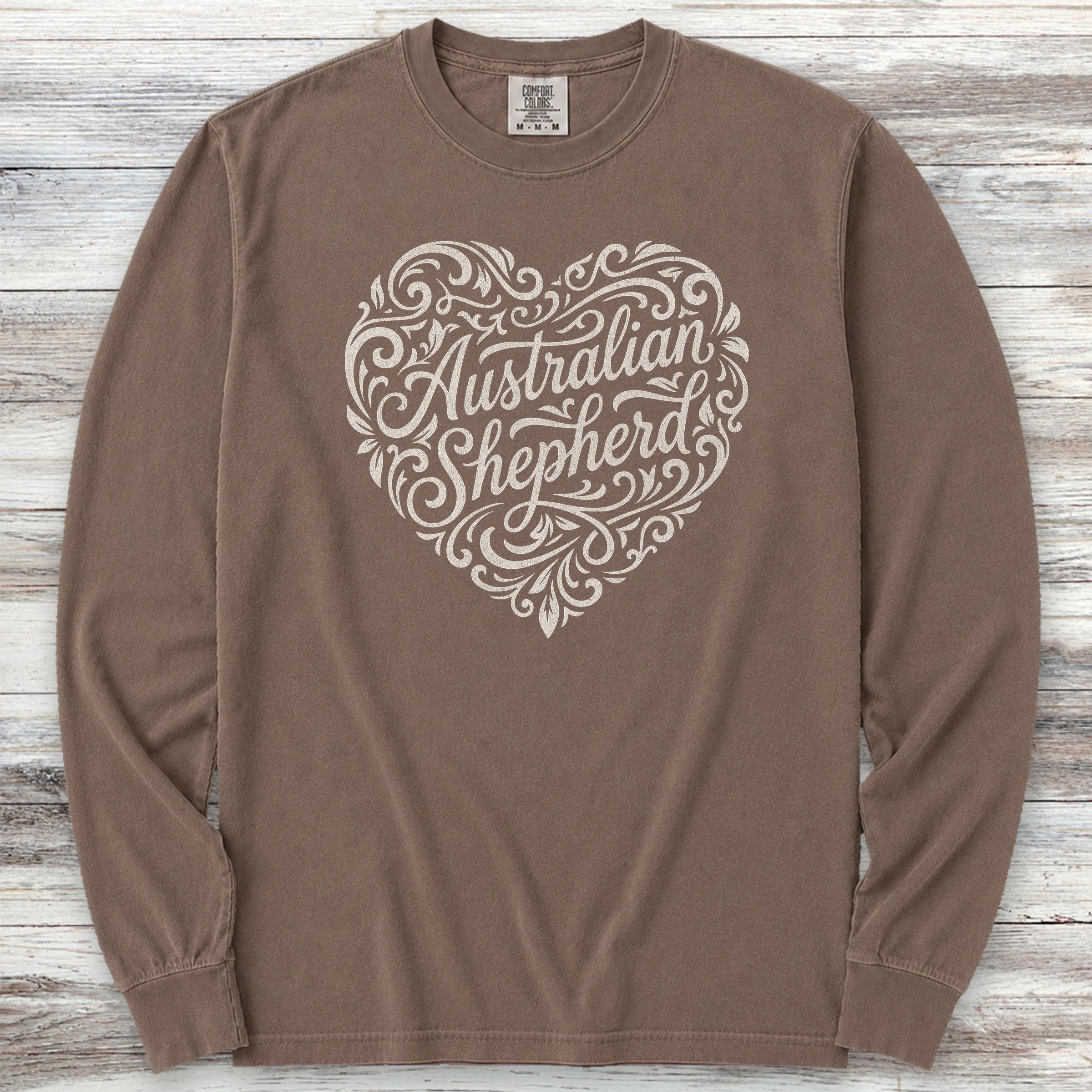 Australian Shepherd Heart Script Long Sleeve Tee - Espresso