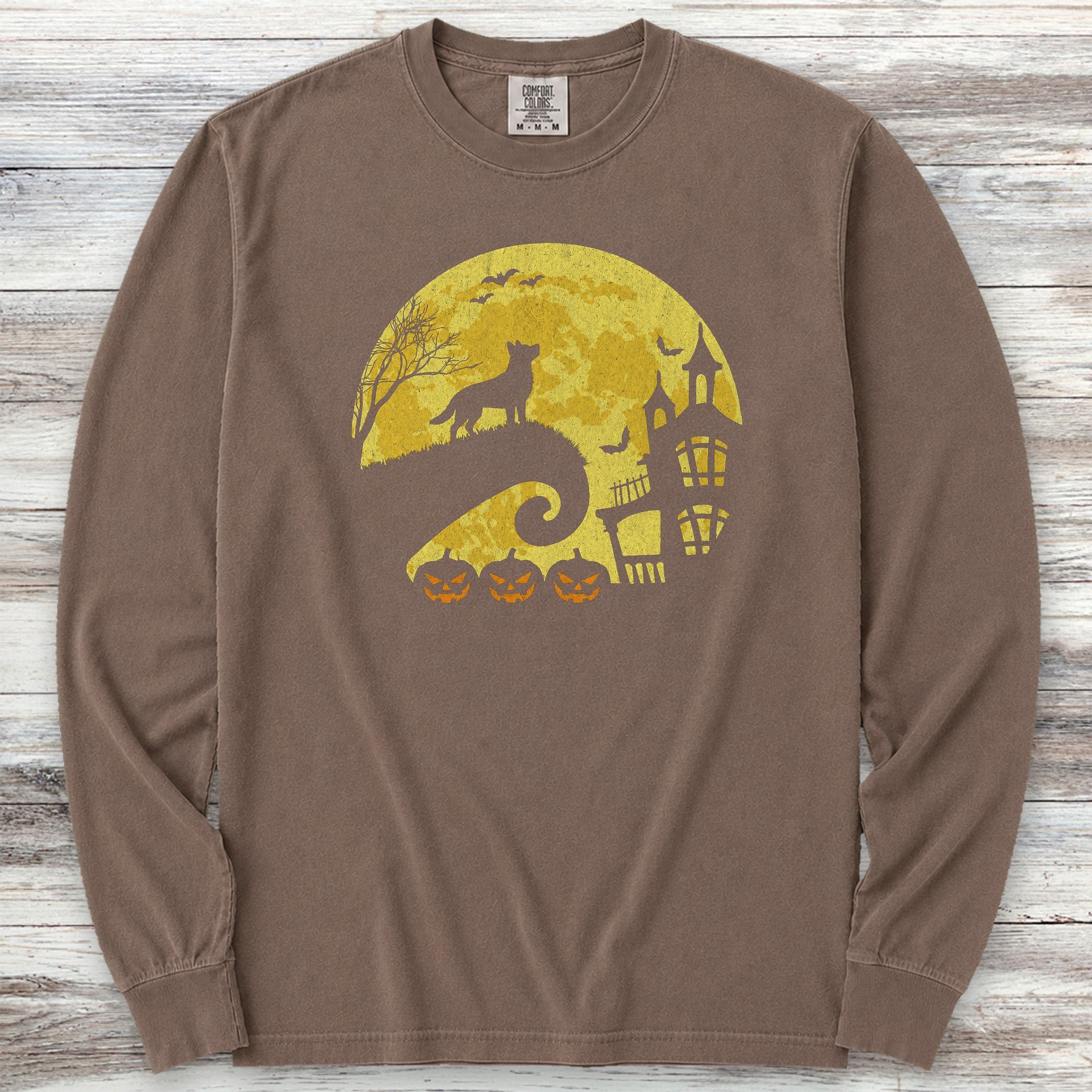 Australian Shepherd Halloween Moon Long Sleeve Tee - Espresso
