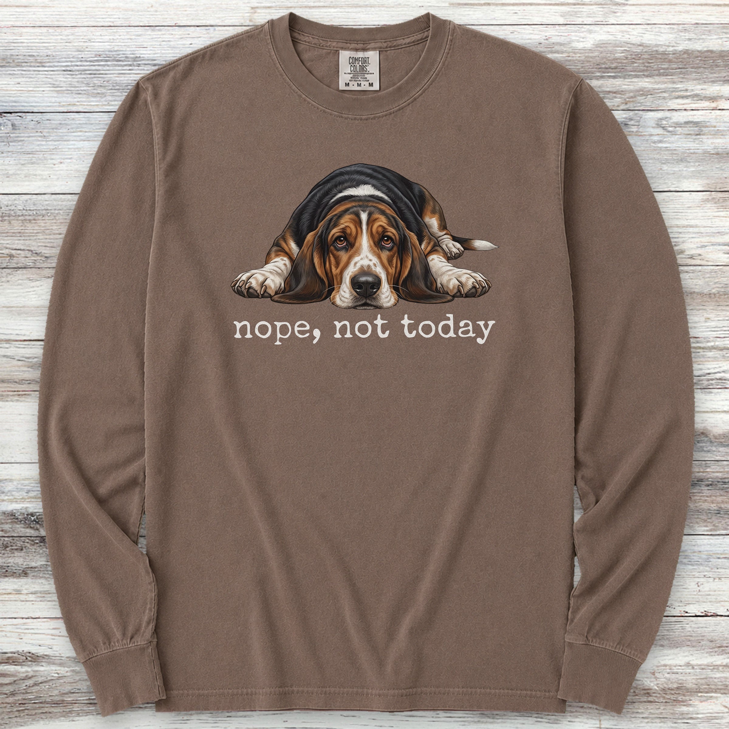 Basset Hound Nope Long Sleeve Tee - Espresso