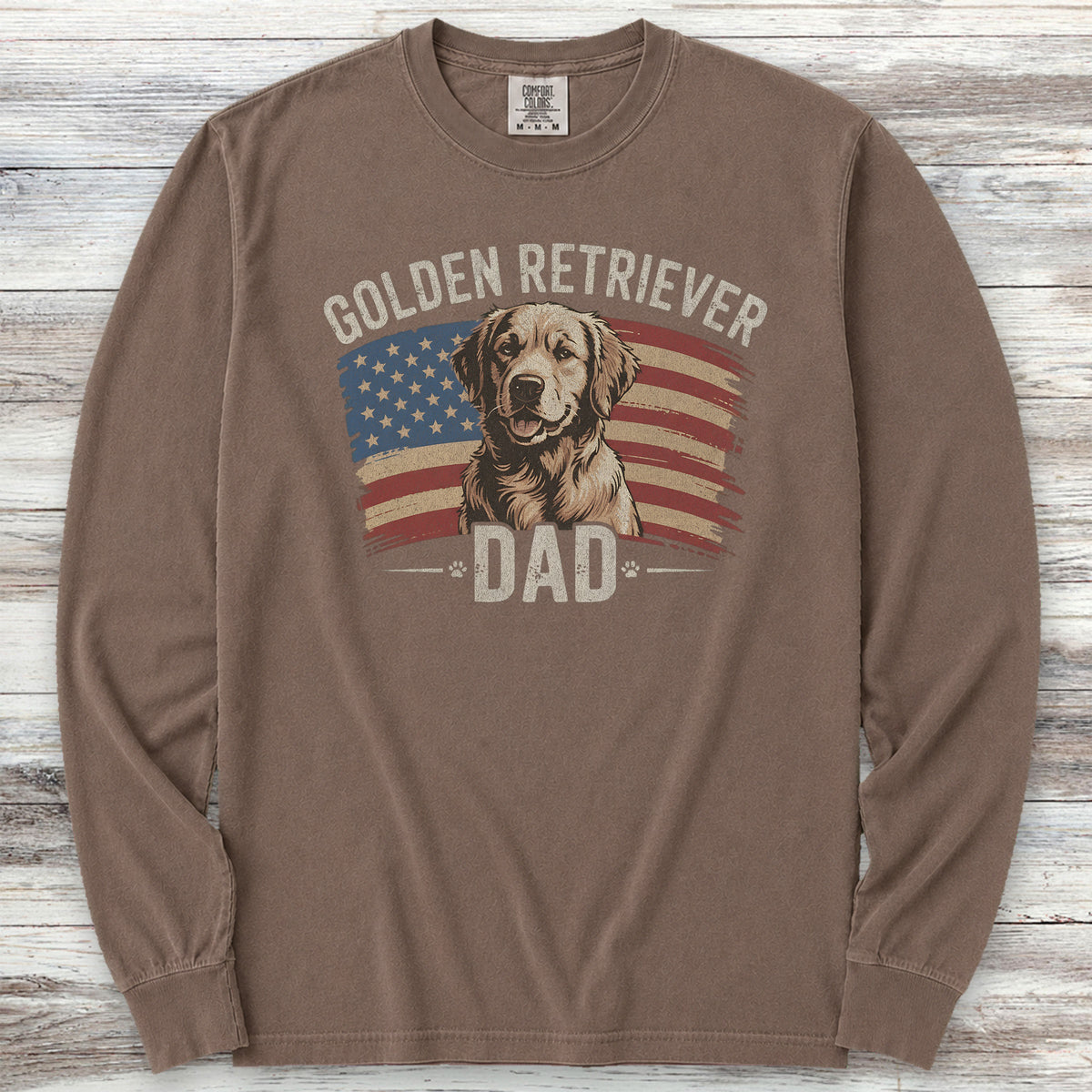 Golden Retriever Dad Flag Long Sleeve Tee - Espresso