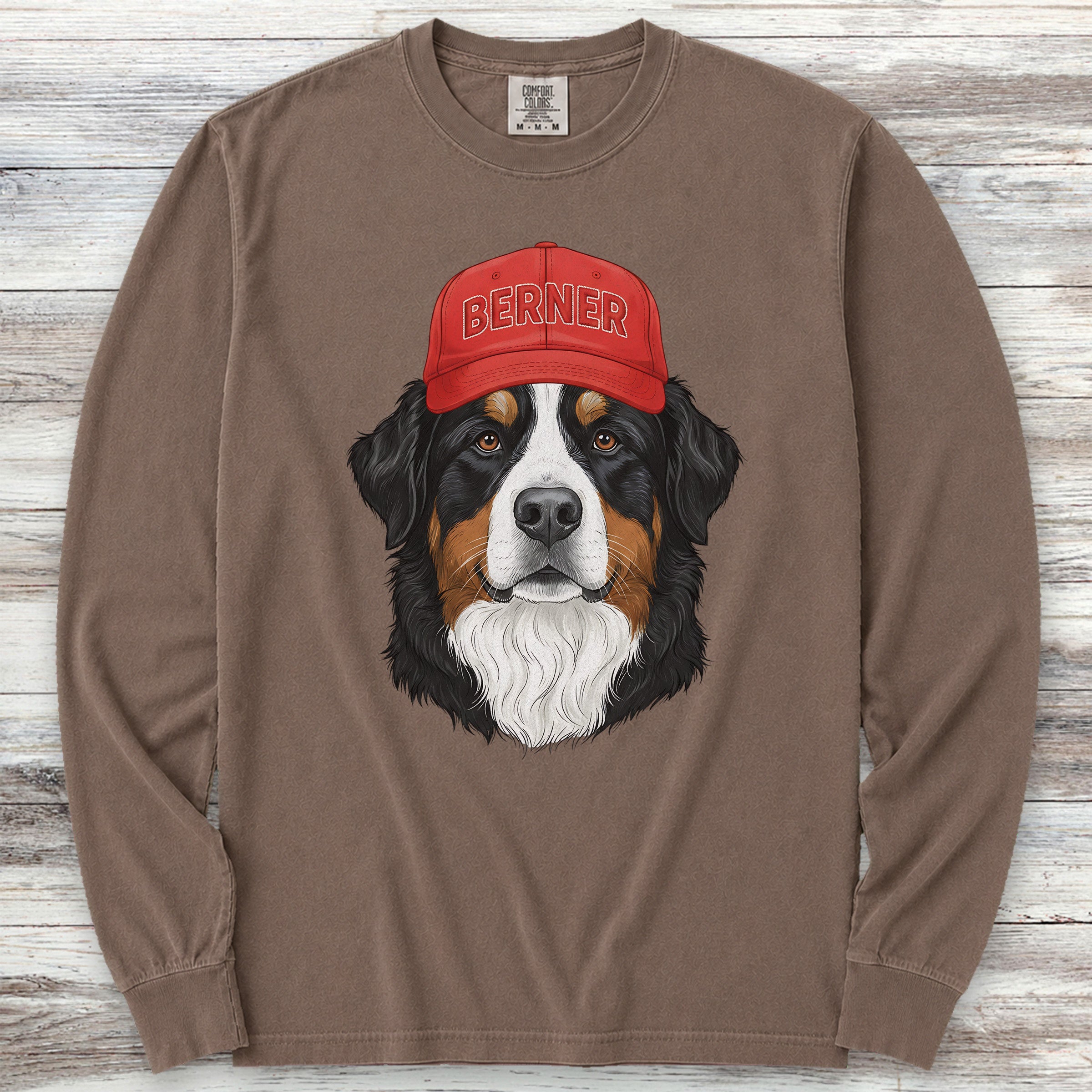 Bernese Mountain Dog Berner Hat Long Sleeve Tee - Espresso