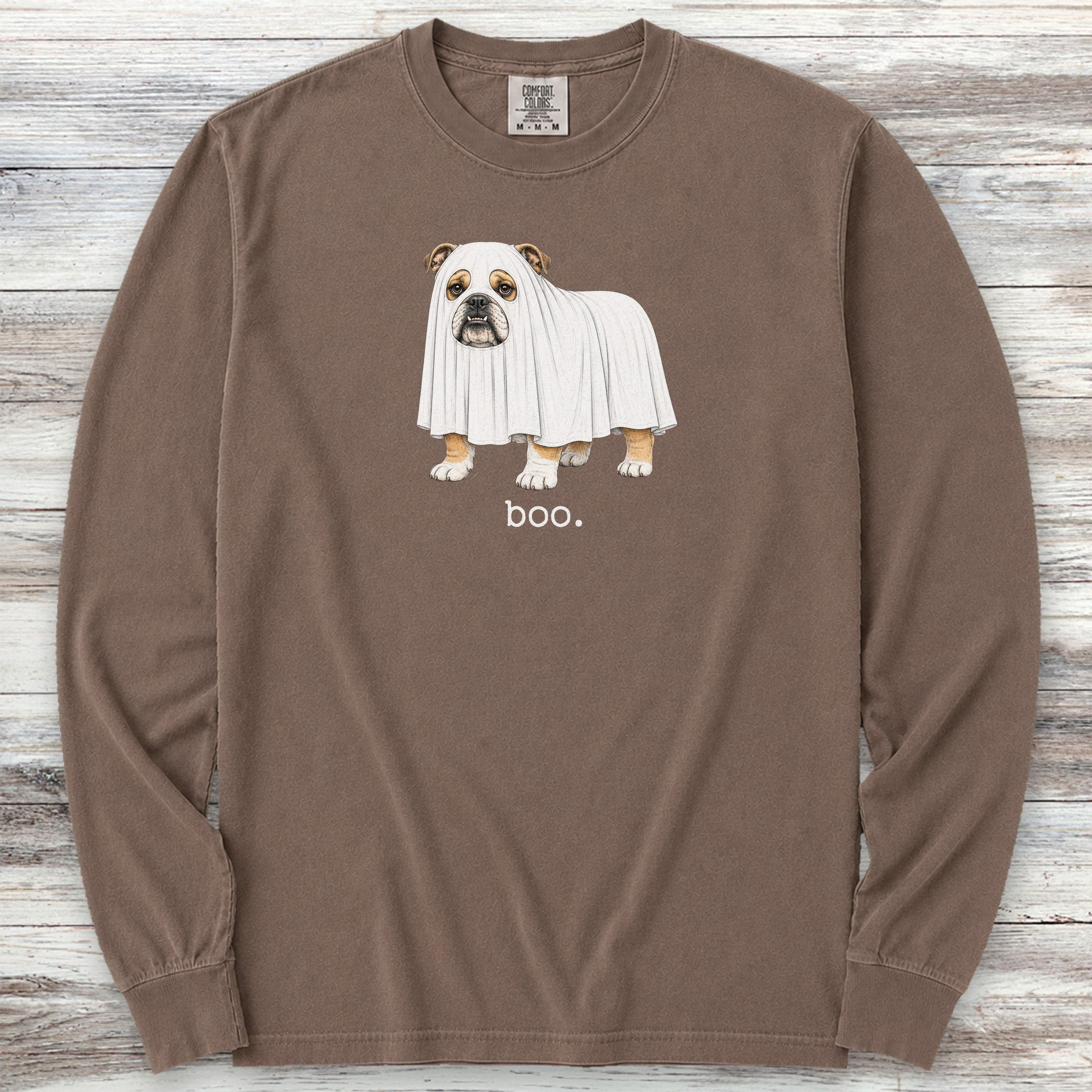 English Bulldog Boo Long Sleeve Tee - Espresso