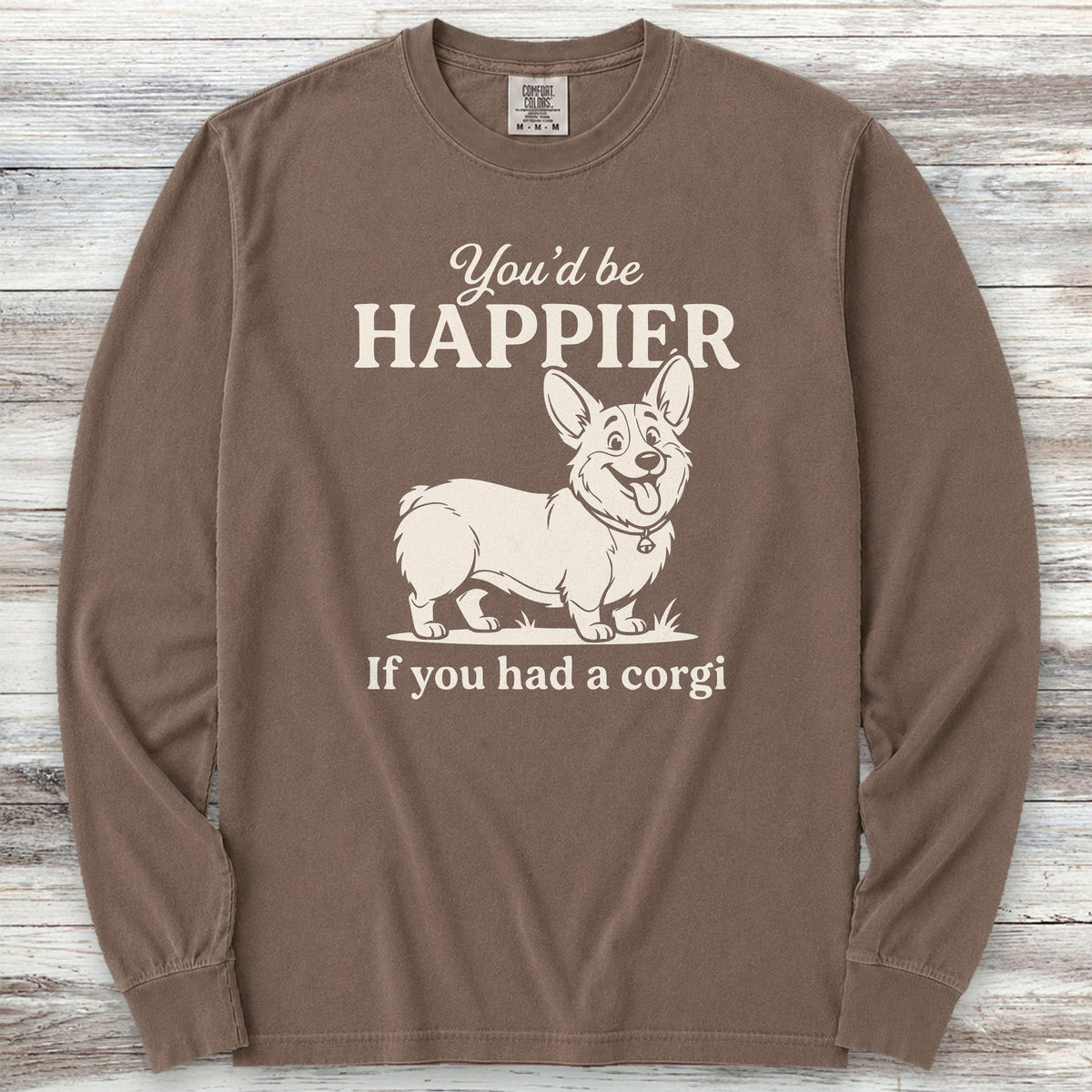 Corgi Happier Long Sleeve Tee - Espresso